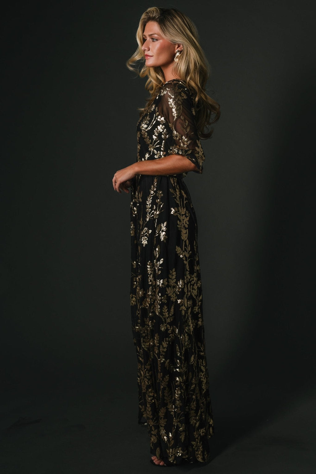 Destiny Sequin Maxi Dress | Black + Gold