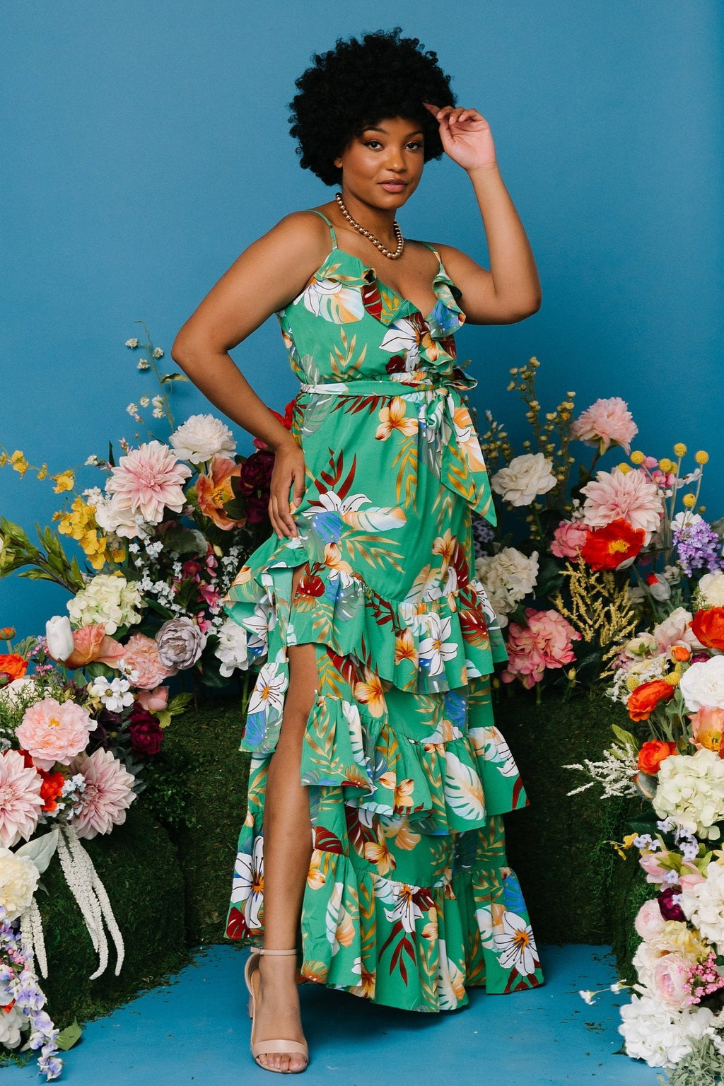 Dolores Ruffle Maxi Dress | Green Multi