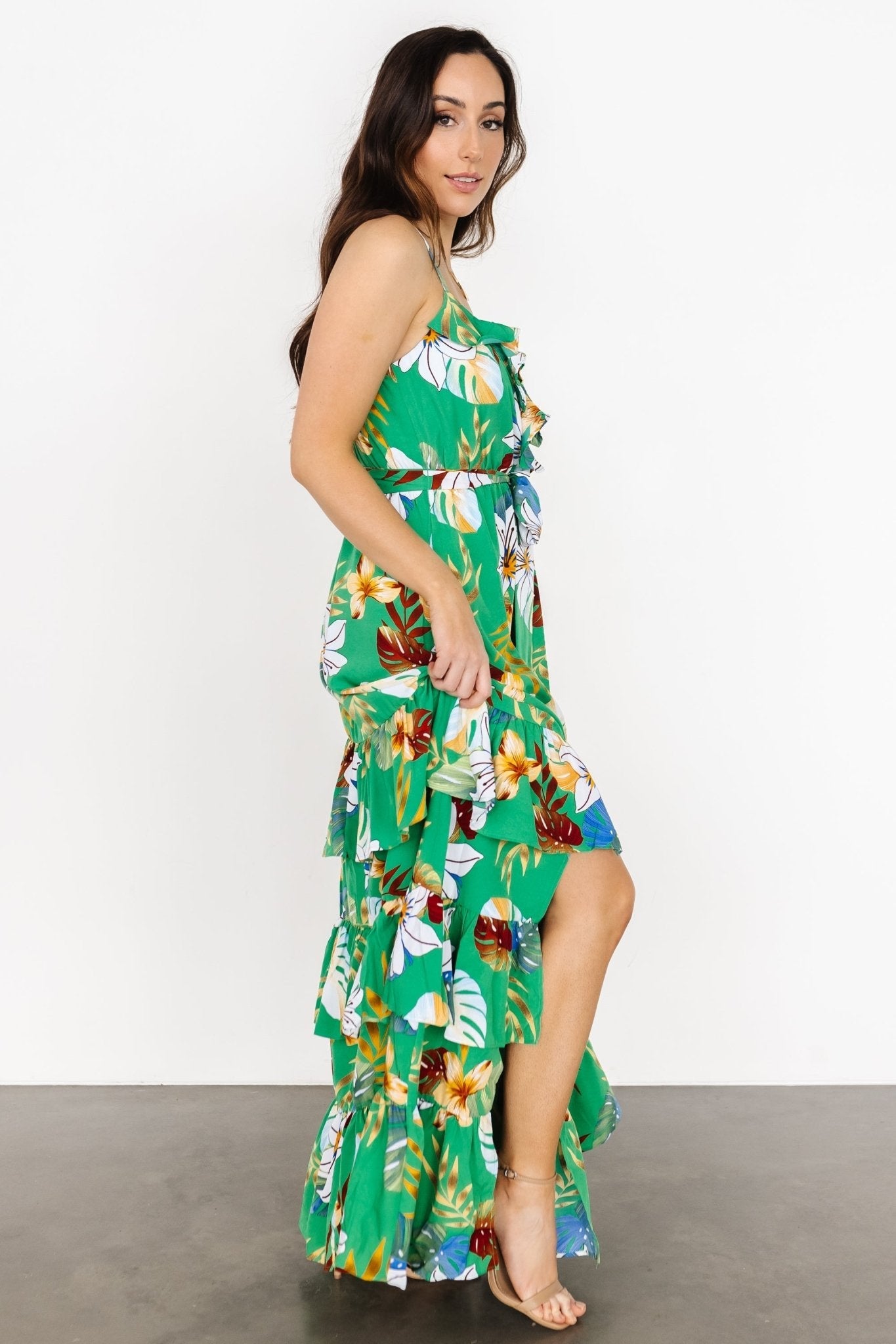 Dolores Ruffle Maxi Dress | Green Multi