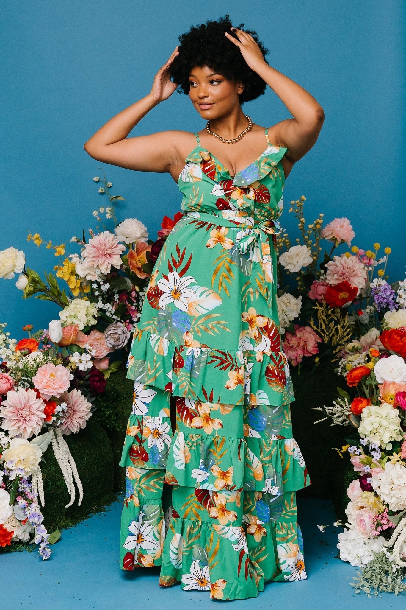 Dolores Ruffle Maxi Dress | Green Multi