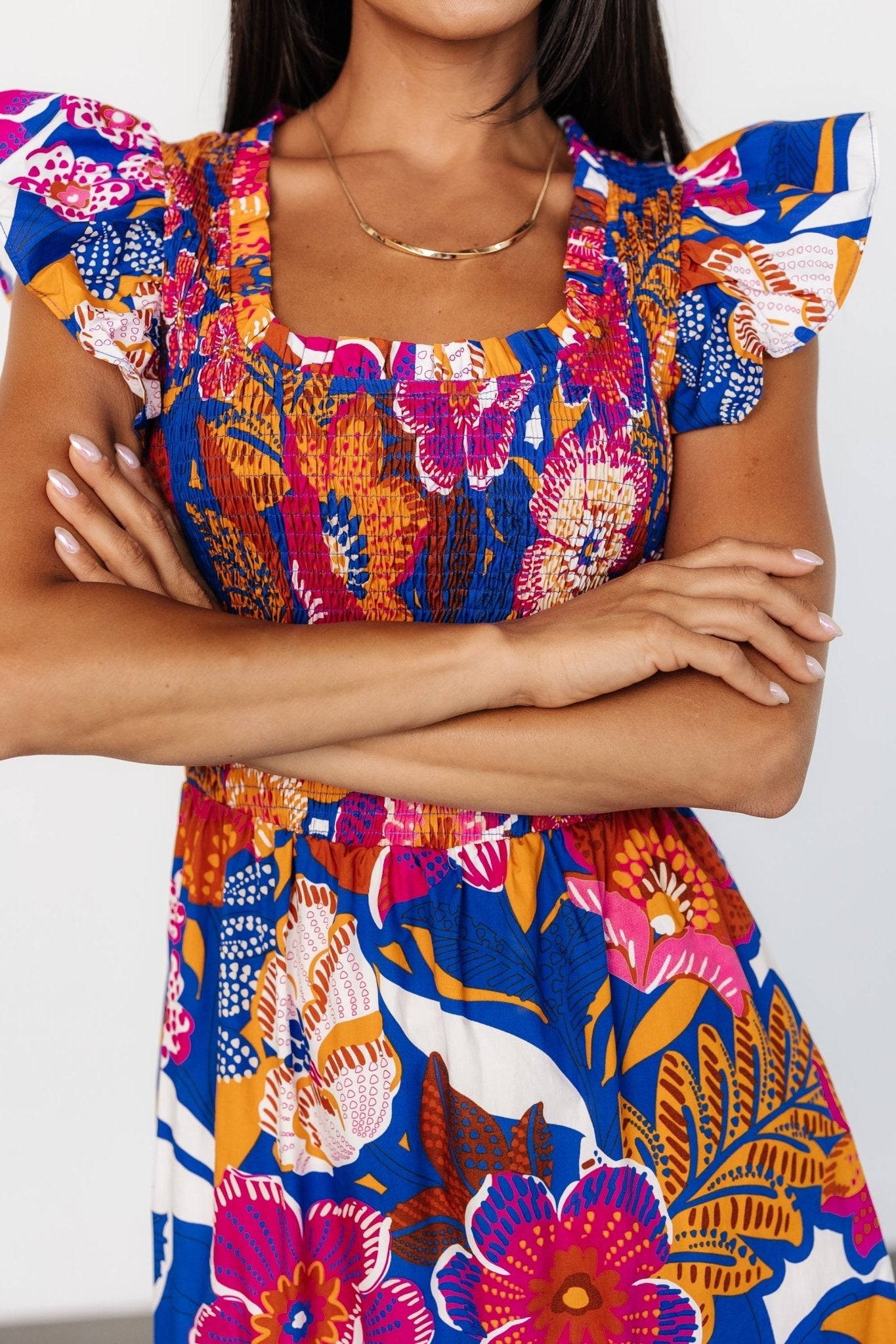 Dominique Midi Dress | Cobalt + Fuchsia Multi