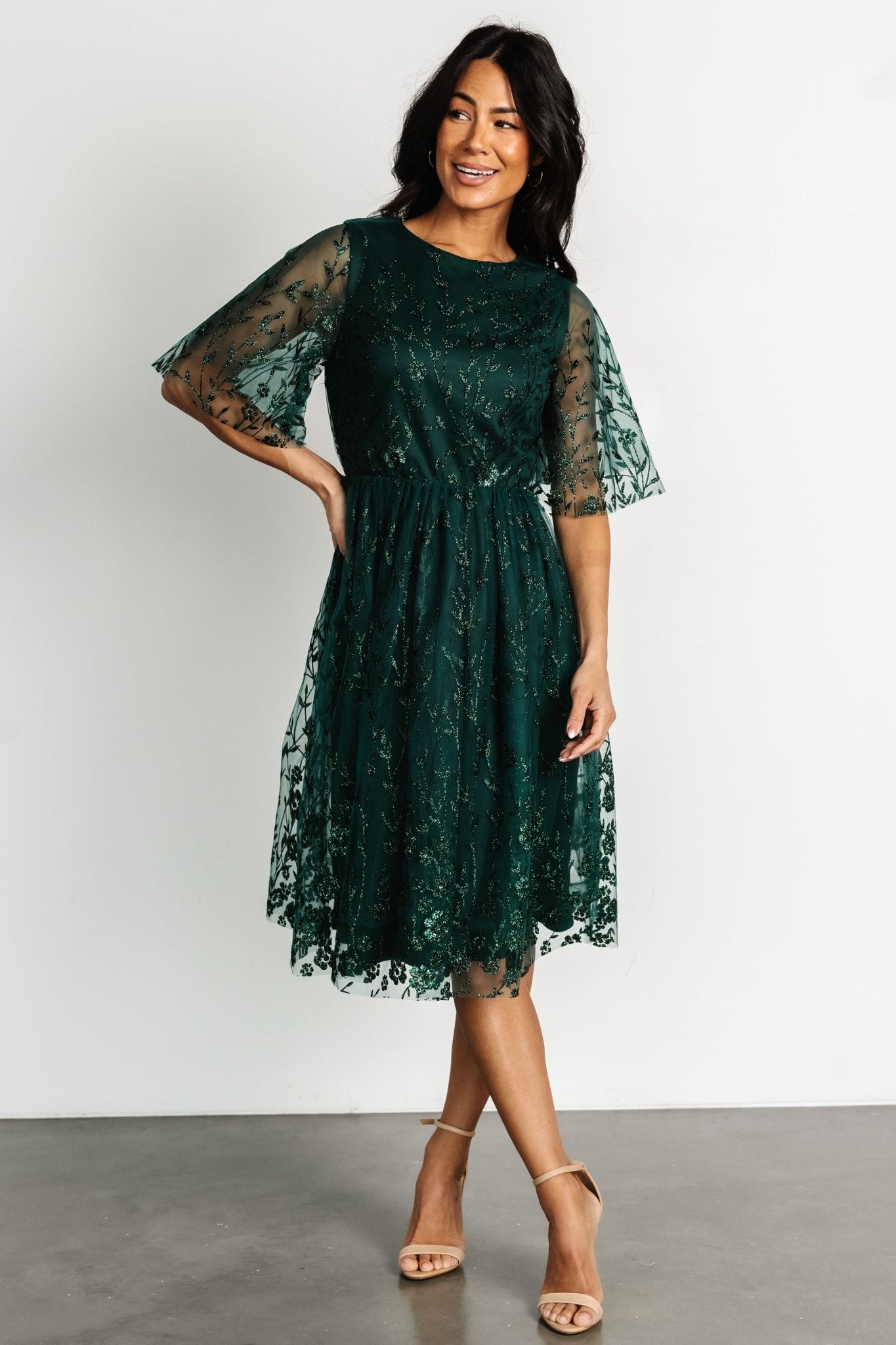 Duchess Tulle Dress | Dark Green Sparkle