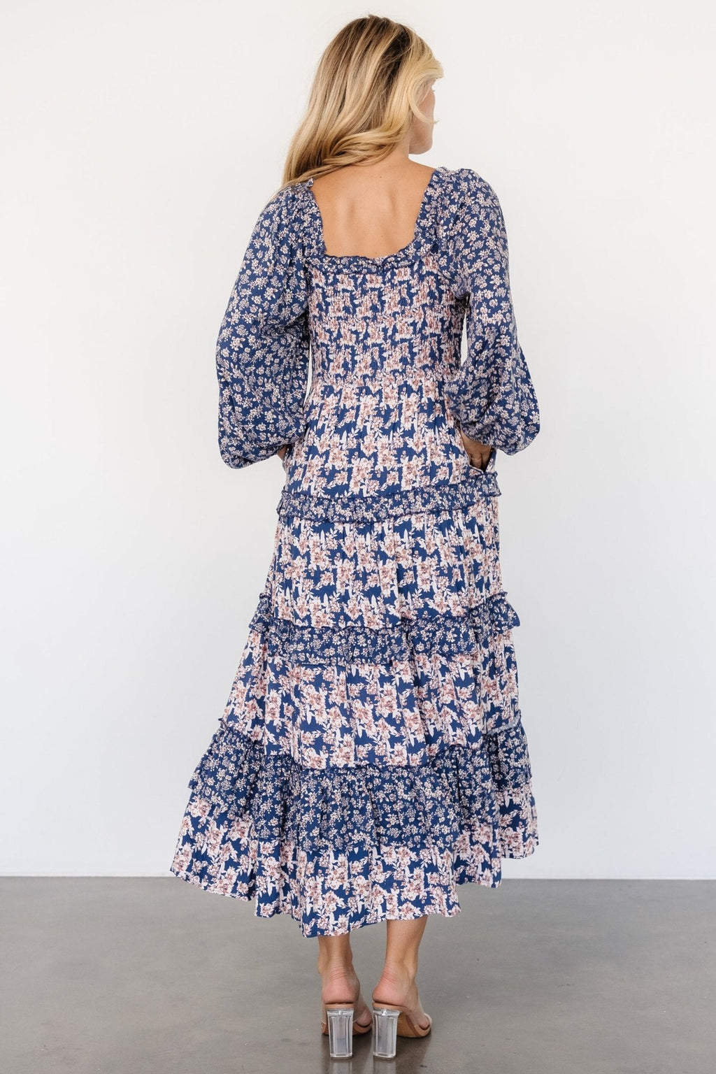Dynah Tiered Dress | Blue + Cream Floral