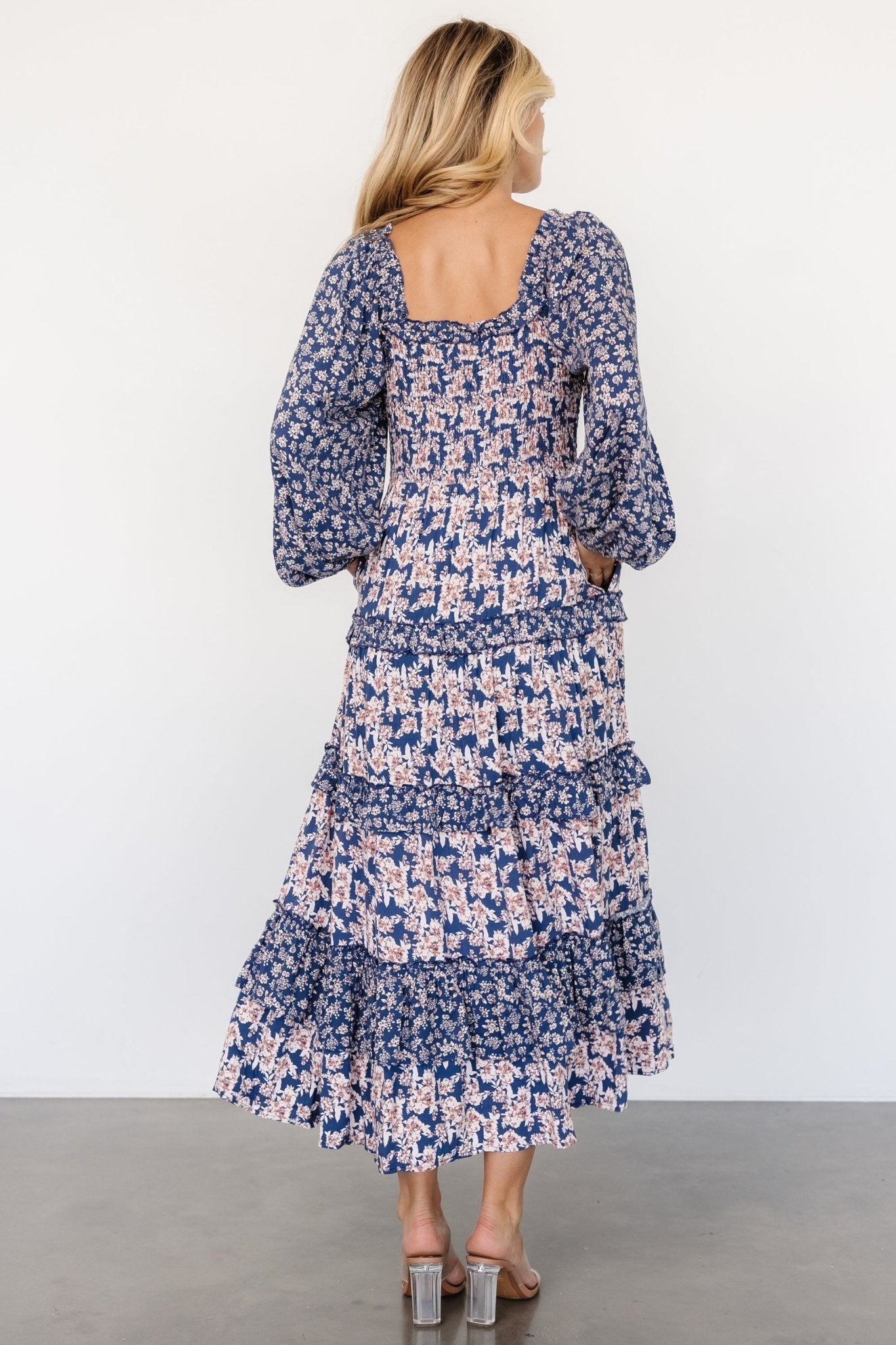 Dynah Tiered Dress | Blue + Cream Floral