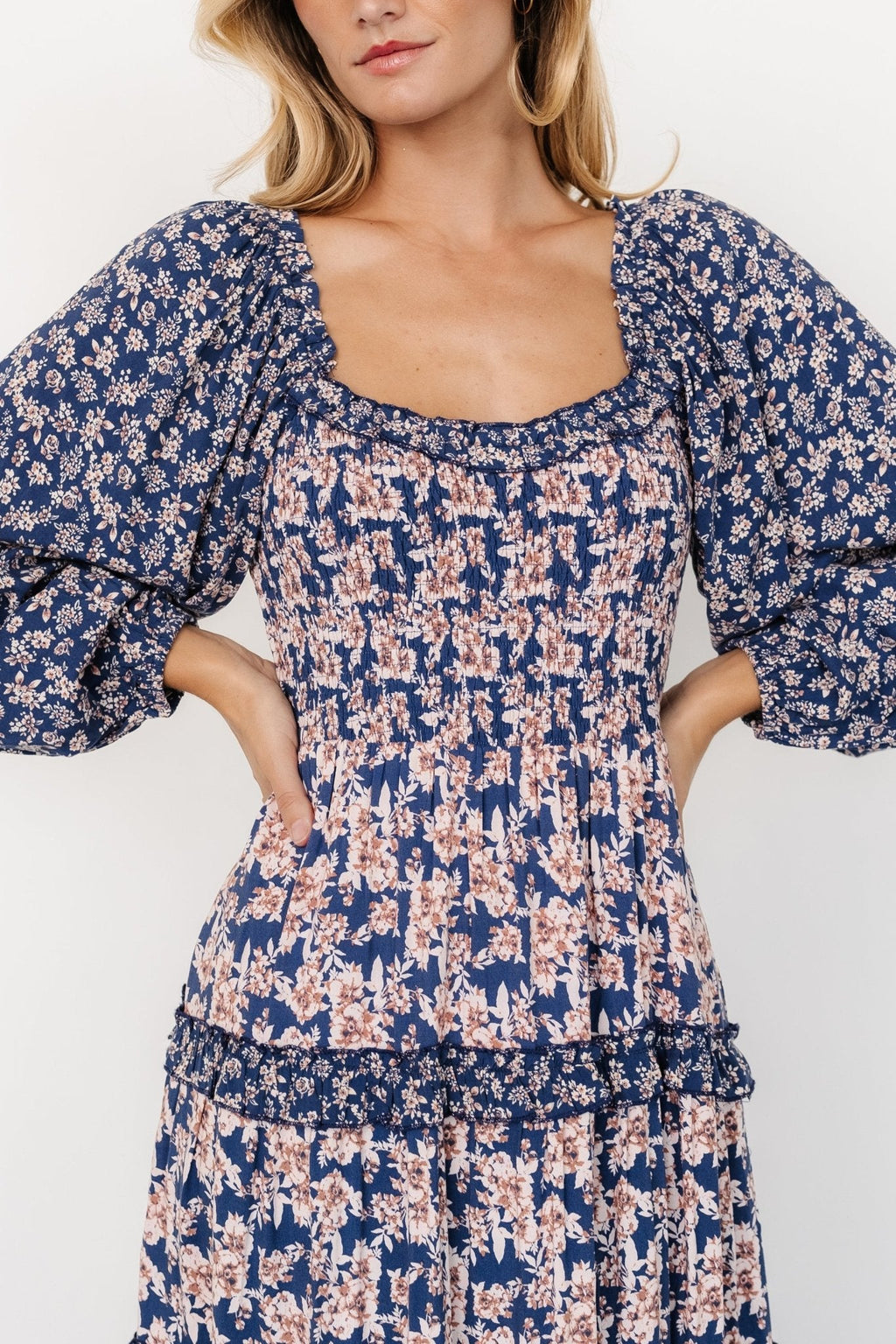 Dynah Tiered Dress | Blue + Cream Floral