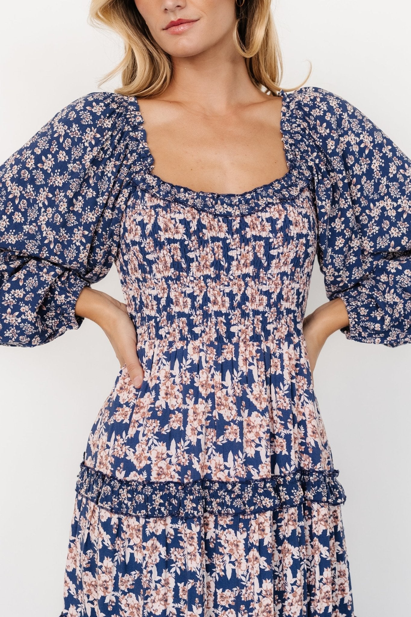 Dynah Tiered Dress | Blue + Cream Floral