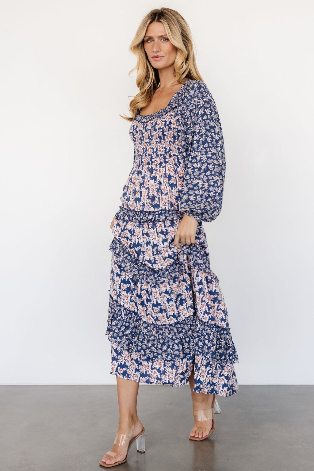 Dynah Tiered Dress | Blue + Cream Floral