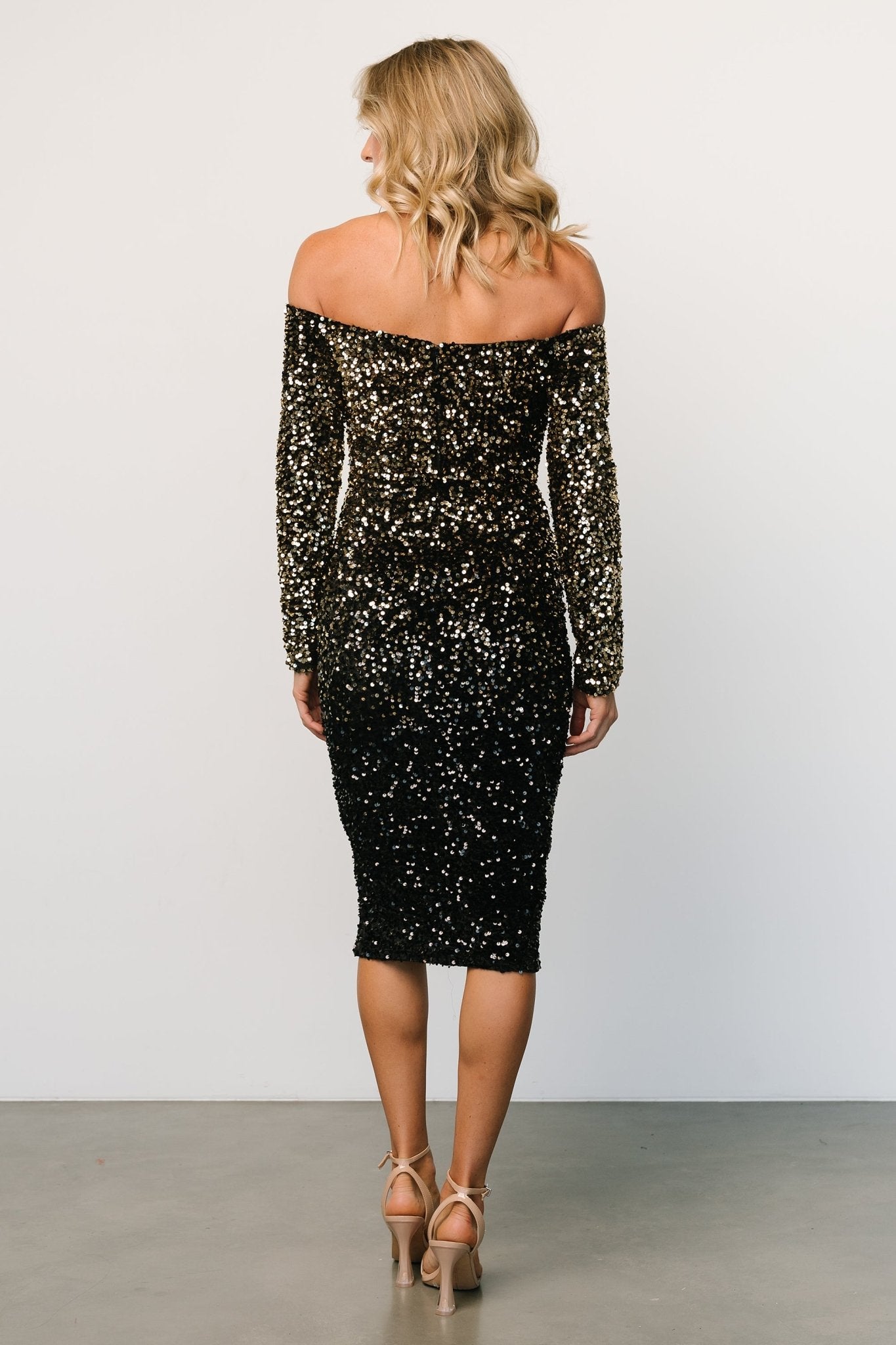 Eclipse Sequin Midi Dress | Black + Gold