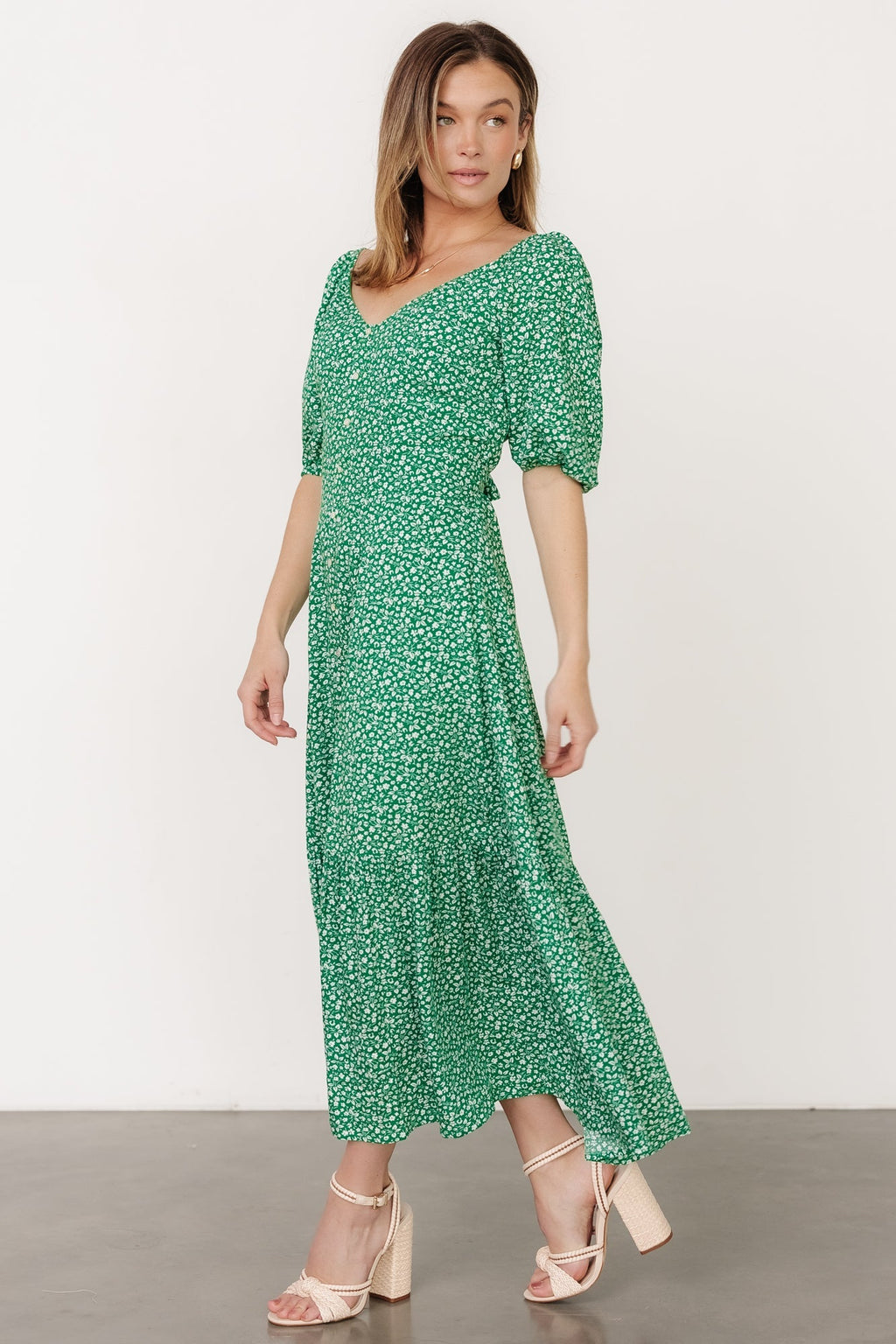 Elisabeth Button Dress | Green Floral