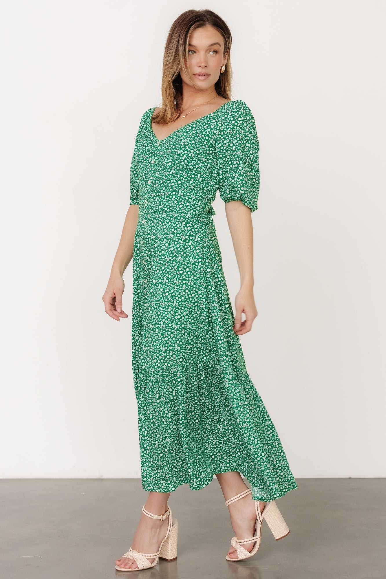 Elisabeth Button Dress | Green Floral