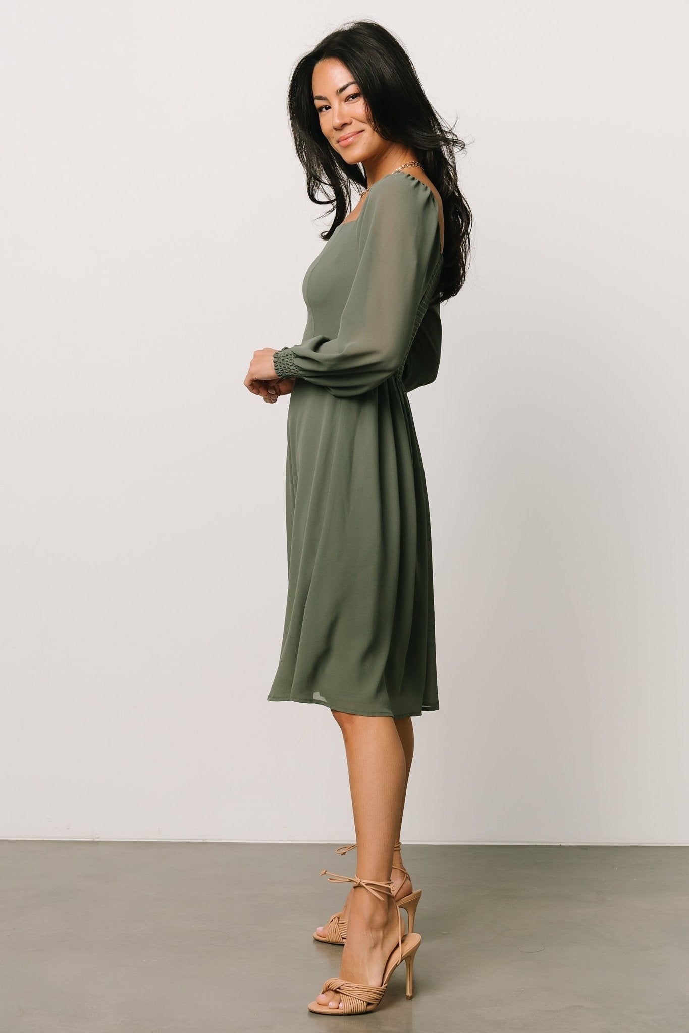 Elise Short Dress | Dark Sage