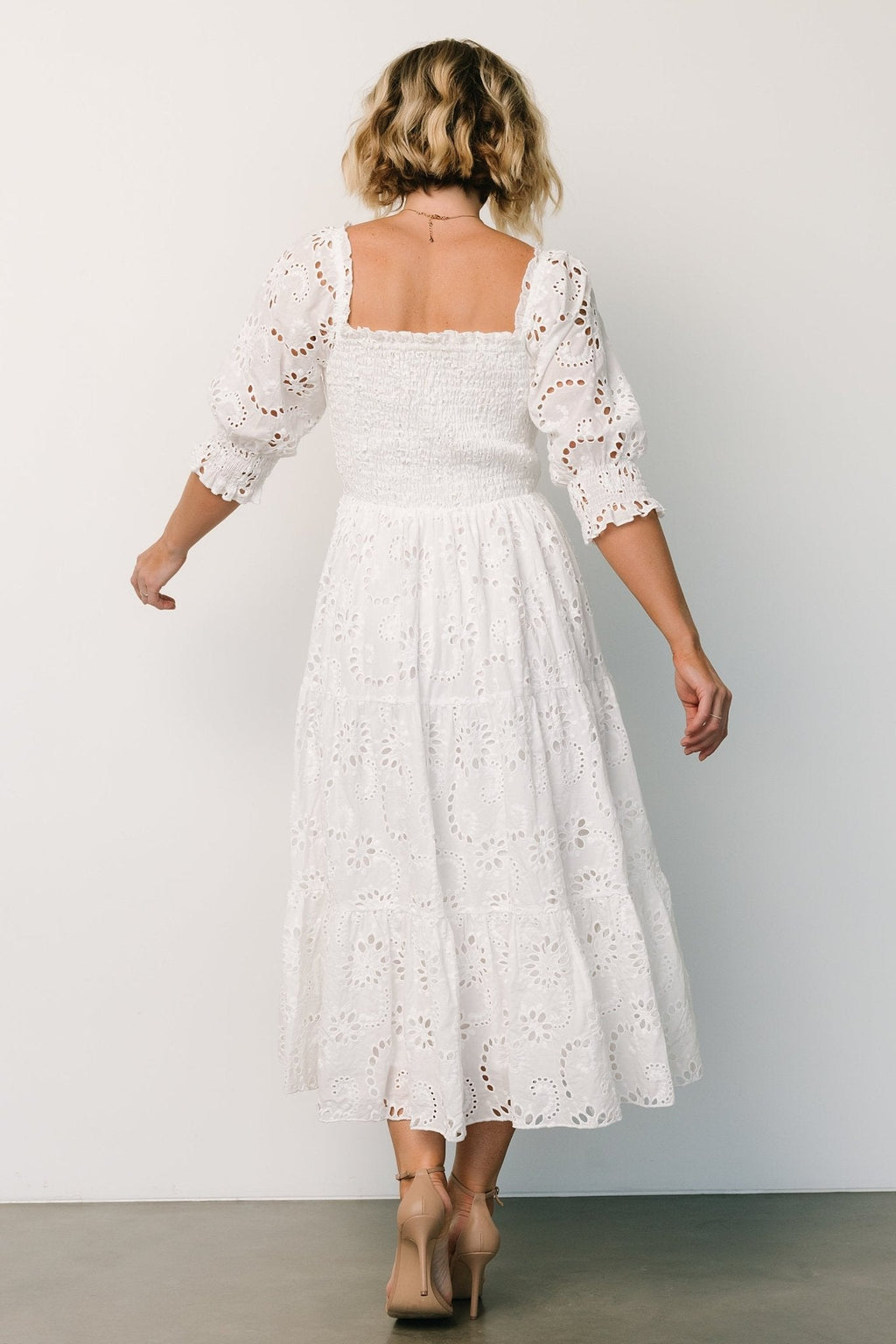 Ella Eyelet Midi Dress | White