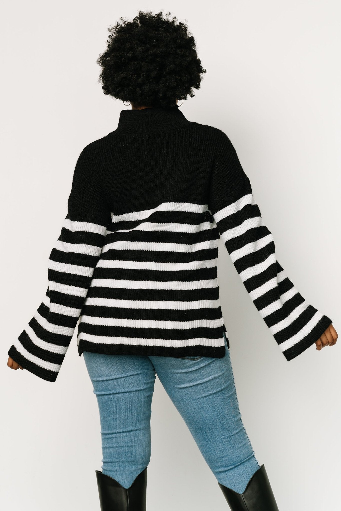 Elmer Striped Half Zip Sweater | Black + White