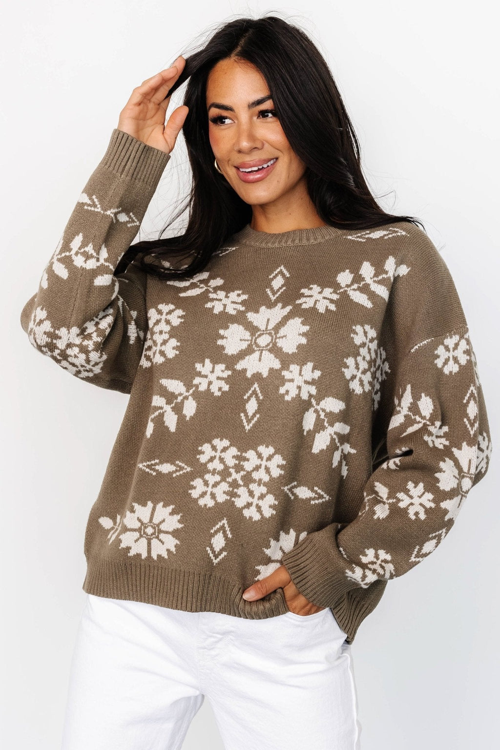 Elsa Sweater | Olive + Off White