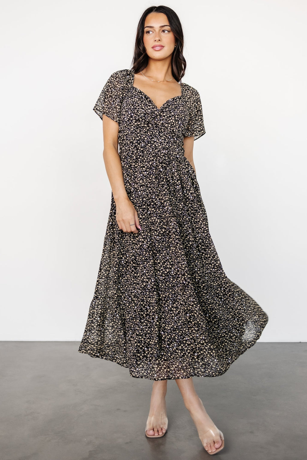 Emiliana Dress | Black + Gold Floral