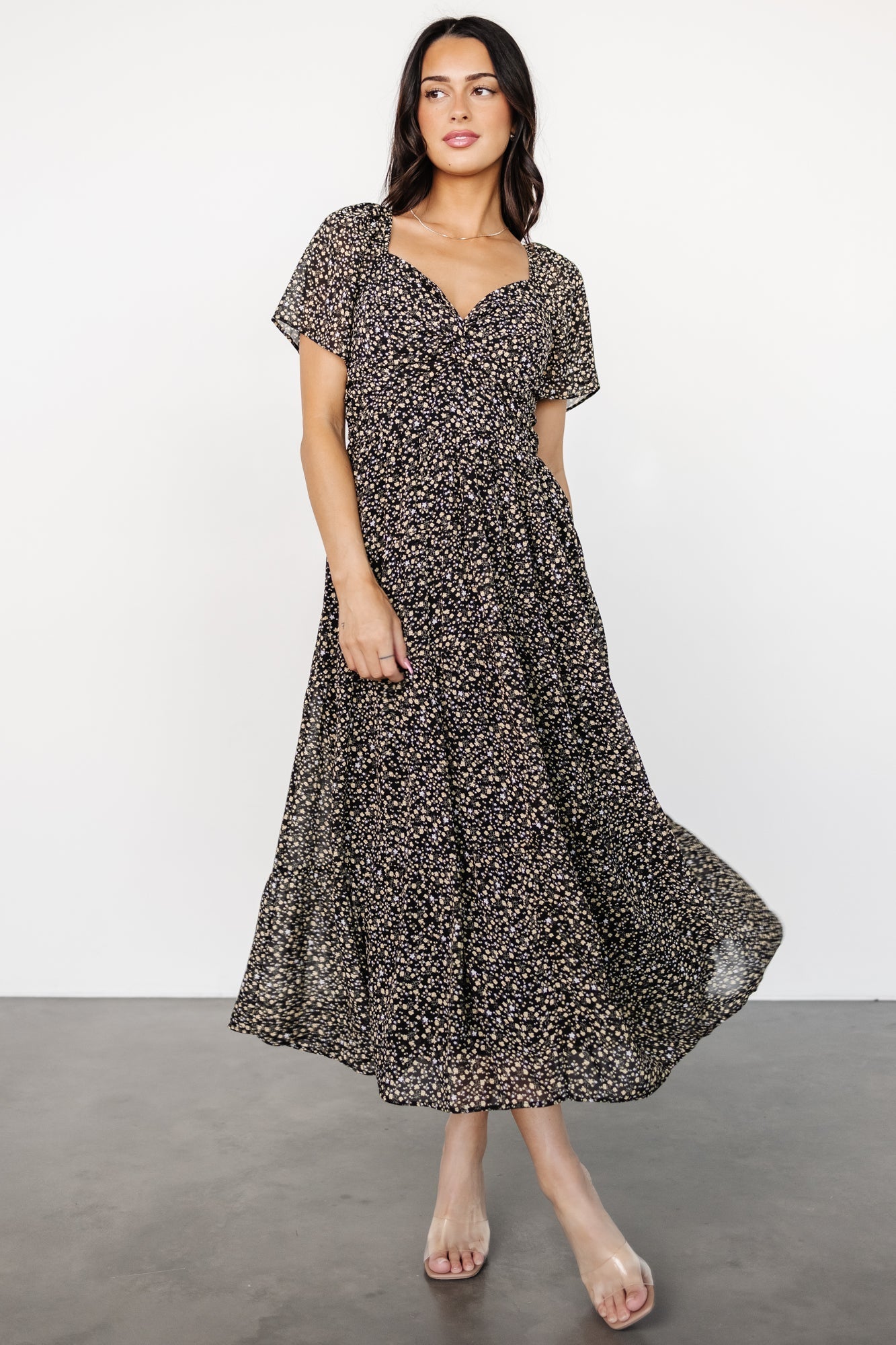 Emiliana Dress | Black + Gold Floral