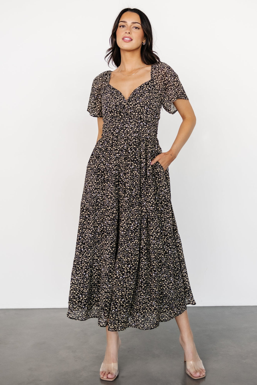 Emiliana Dress | Black + Gold Floral
