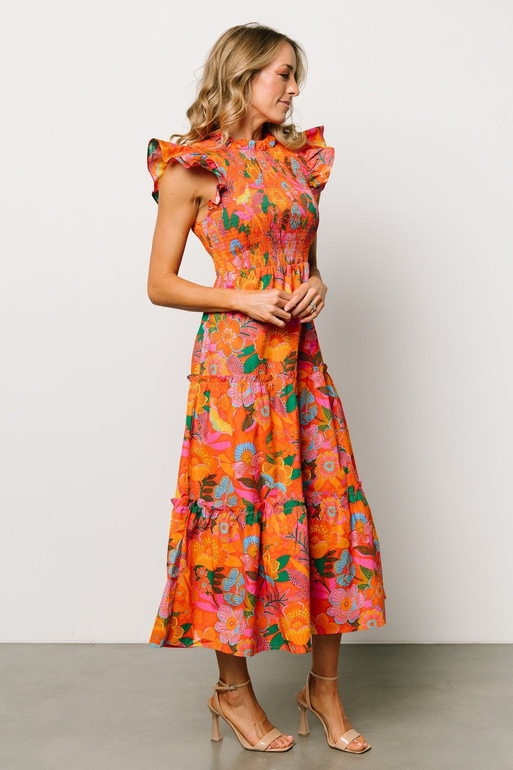 Emily Smocked Tier Dress | Orange Floral