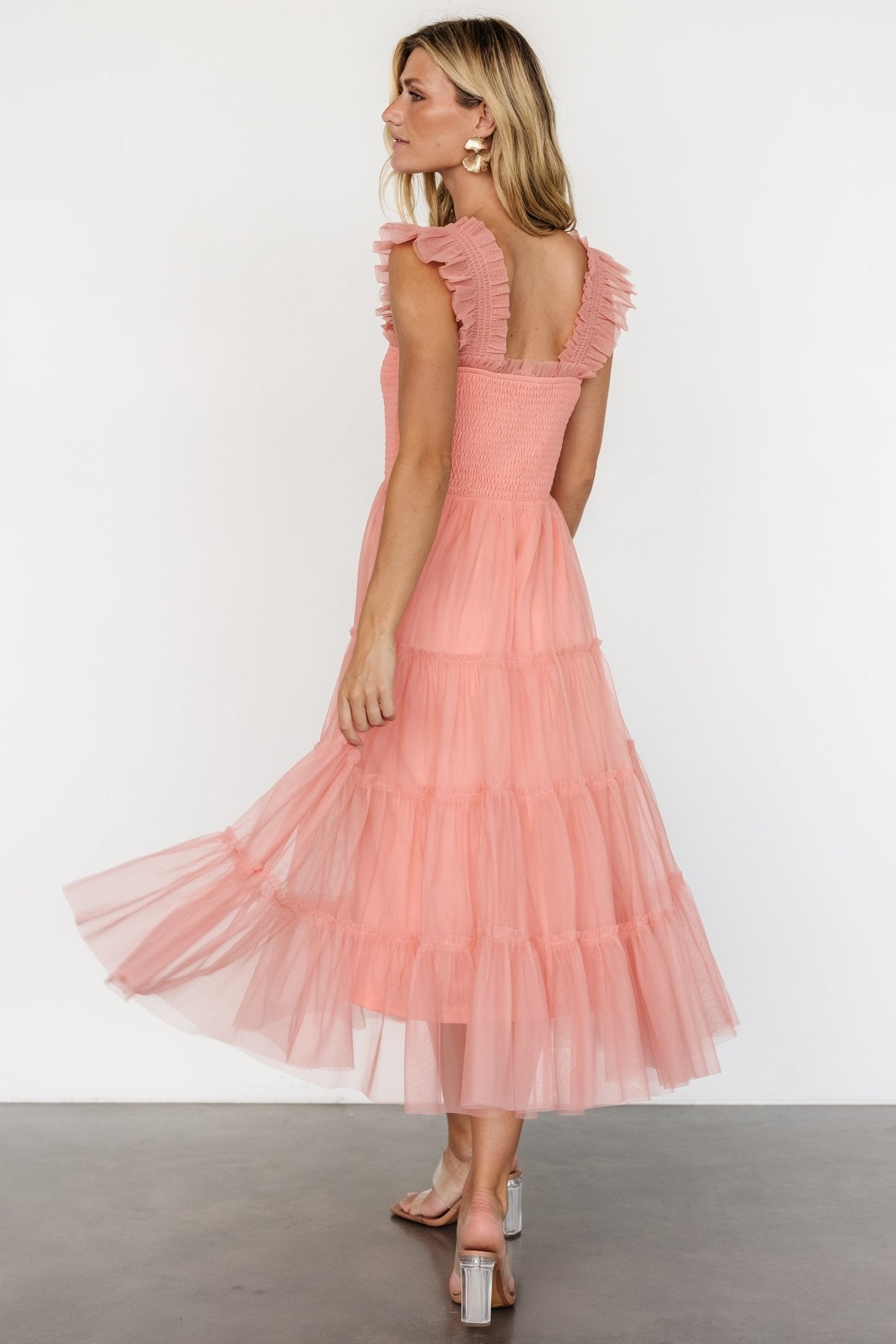 Emma Smocked Tulle Dress | Coral