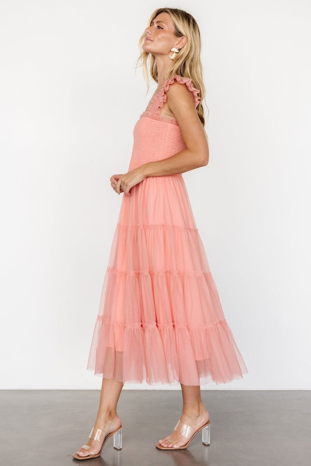 Emma Smocked Tulle Dress | Coral