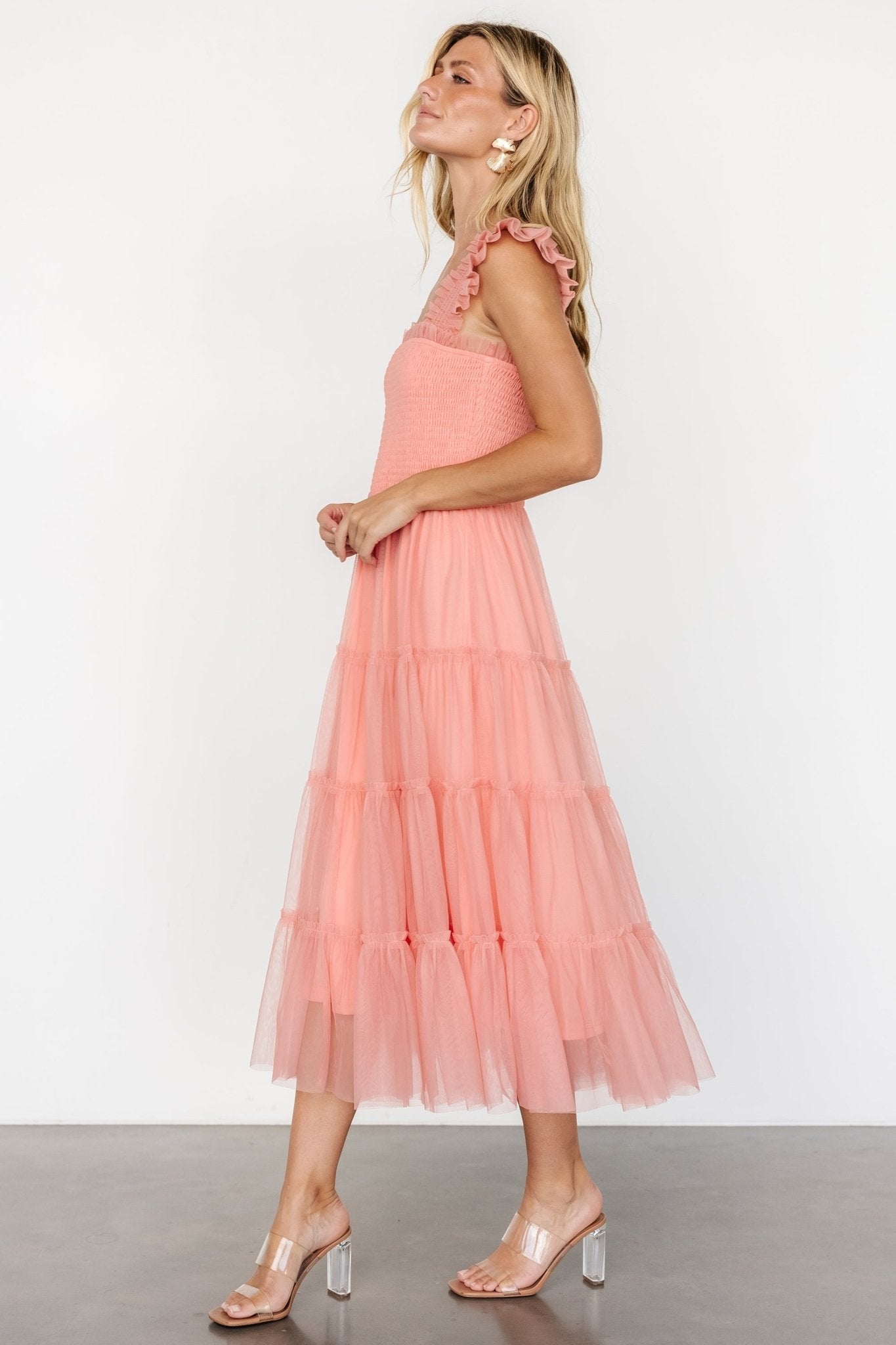 Emma Smocked Tulle Dress | Coral