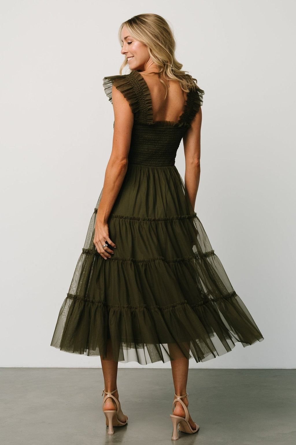 Emma Smocked Tulle Dress | Dark Olive