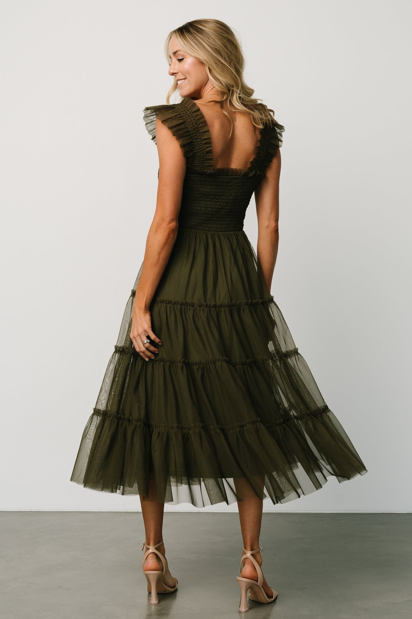 Emma Smocked Tulle Dress | Dark Olive
