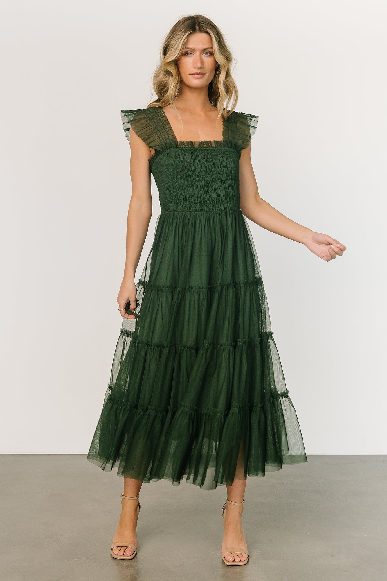 Emma Smocked Tulle Dress | Green