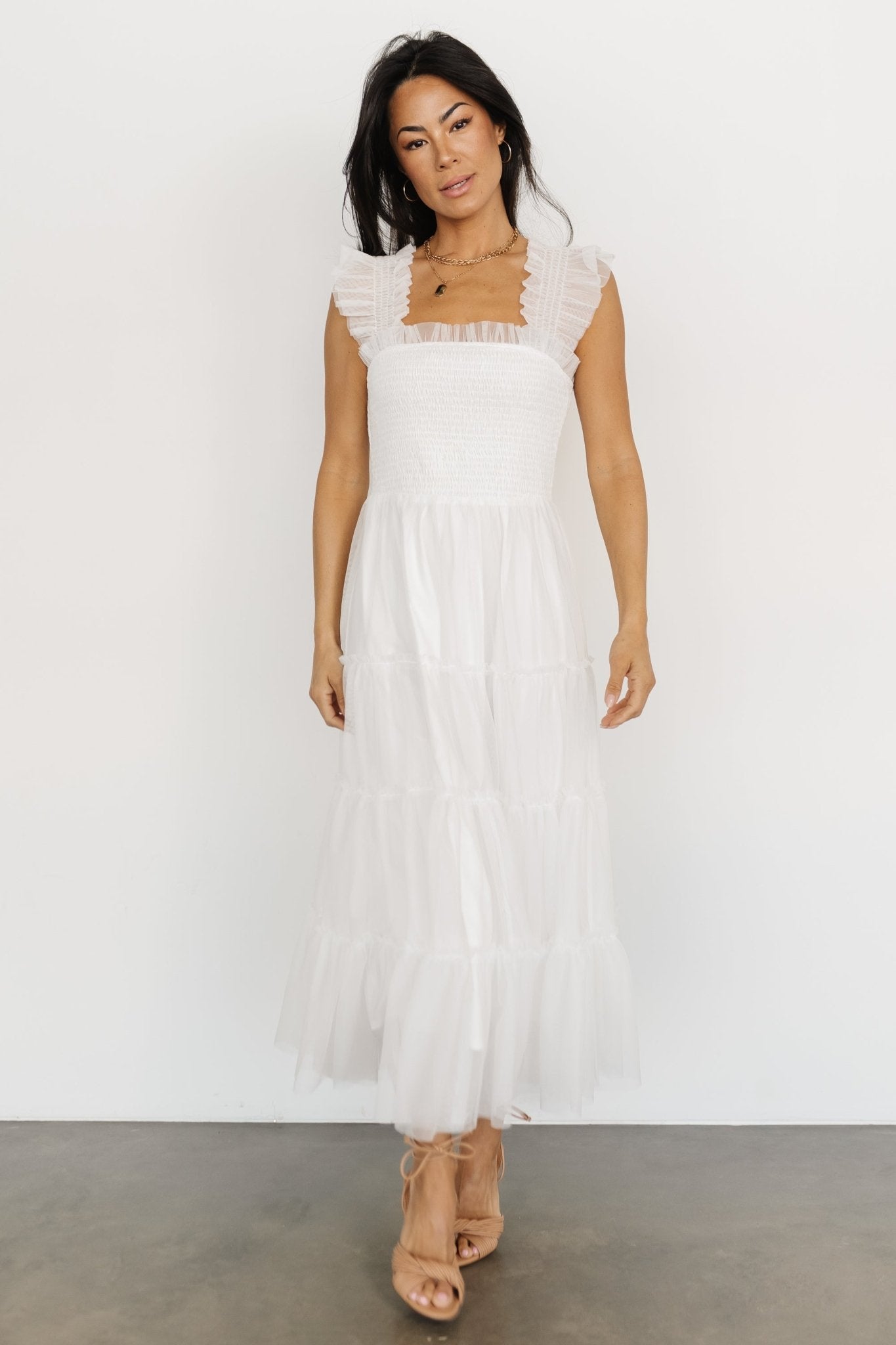 Emma Smocked Tulle Dress | Off White