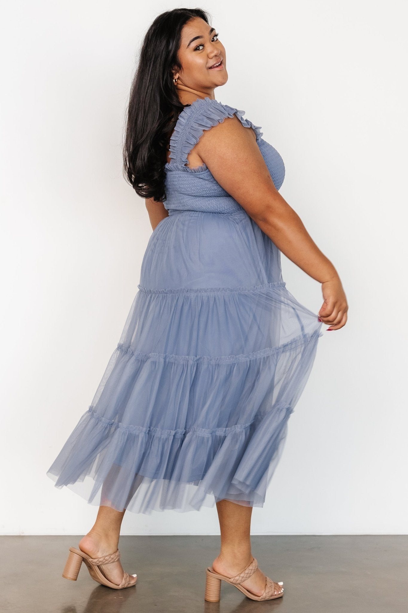 Emma Smocked Tulle Dress | Slate Blue