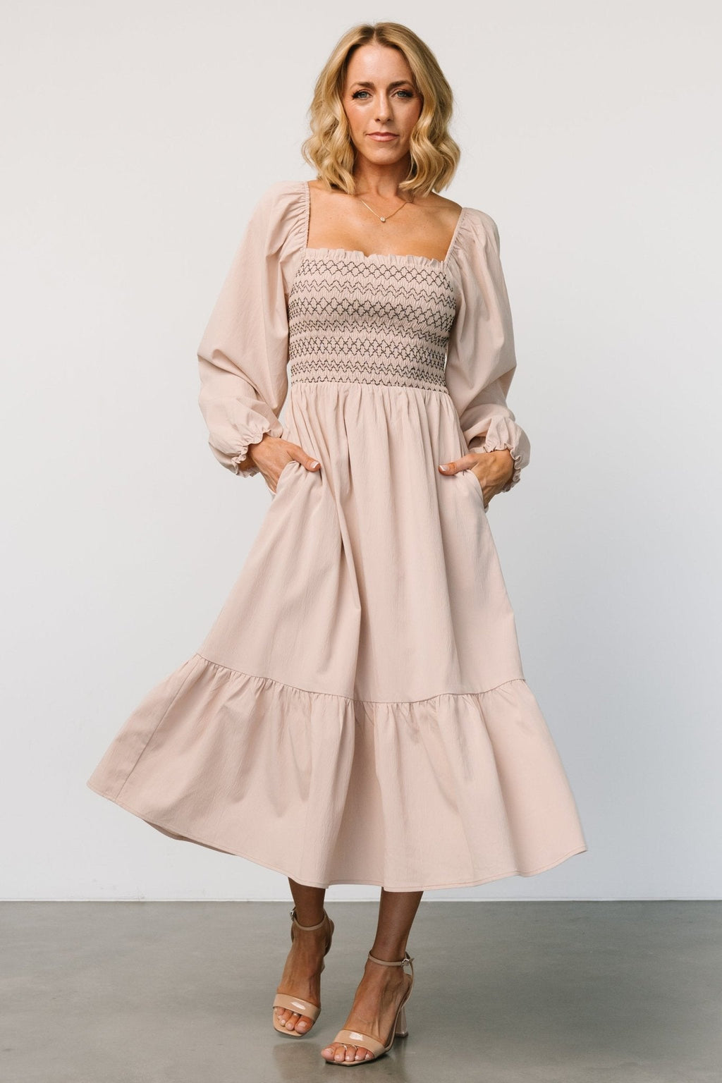 Emmeline Smocked Midi Dress | Natural