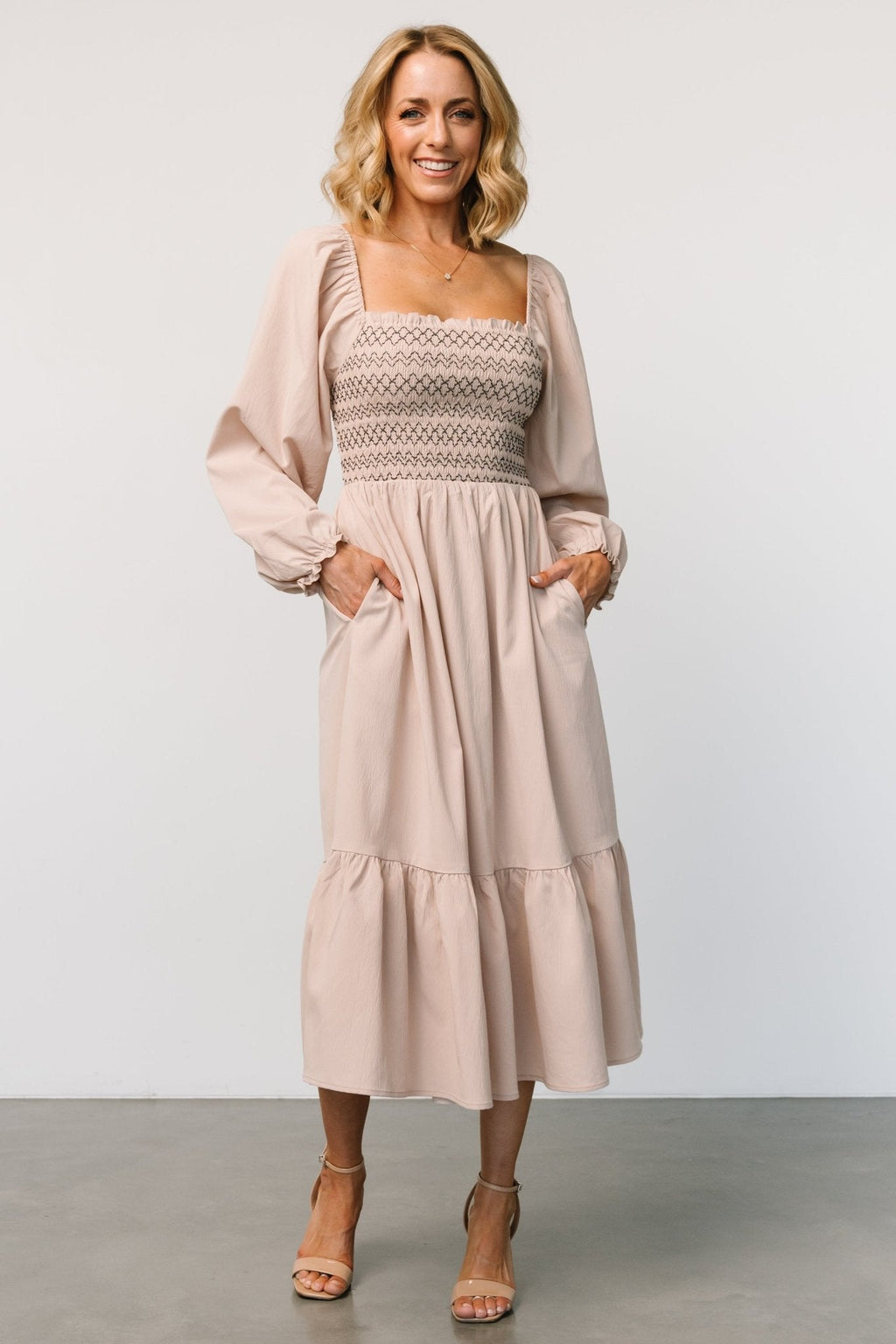 Emmeline Smocked Midi Dress | Natural