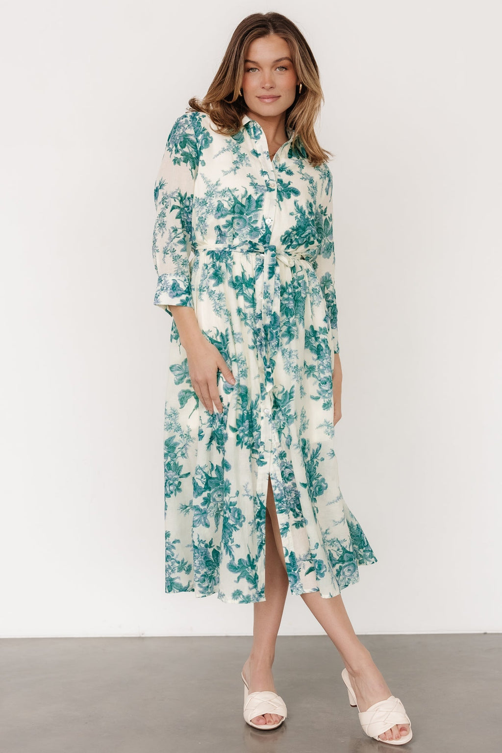 Eunice Button Midi Dress | Cream + Green Floral