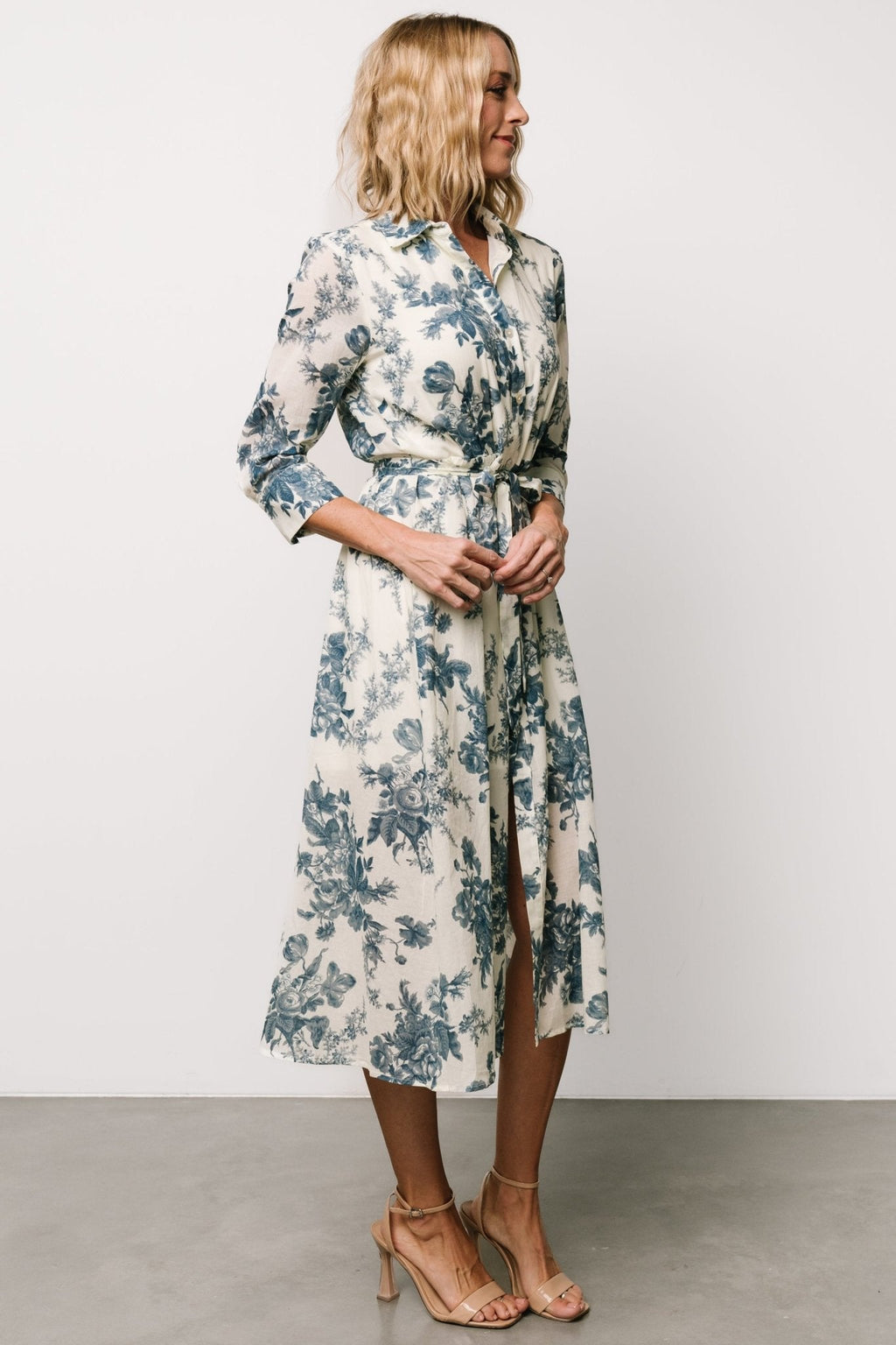 Eunice Button Midi Dress | Ivory + Blue Floral