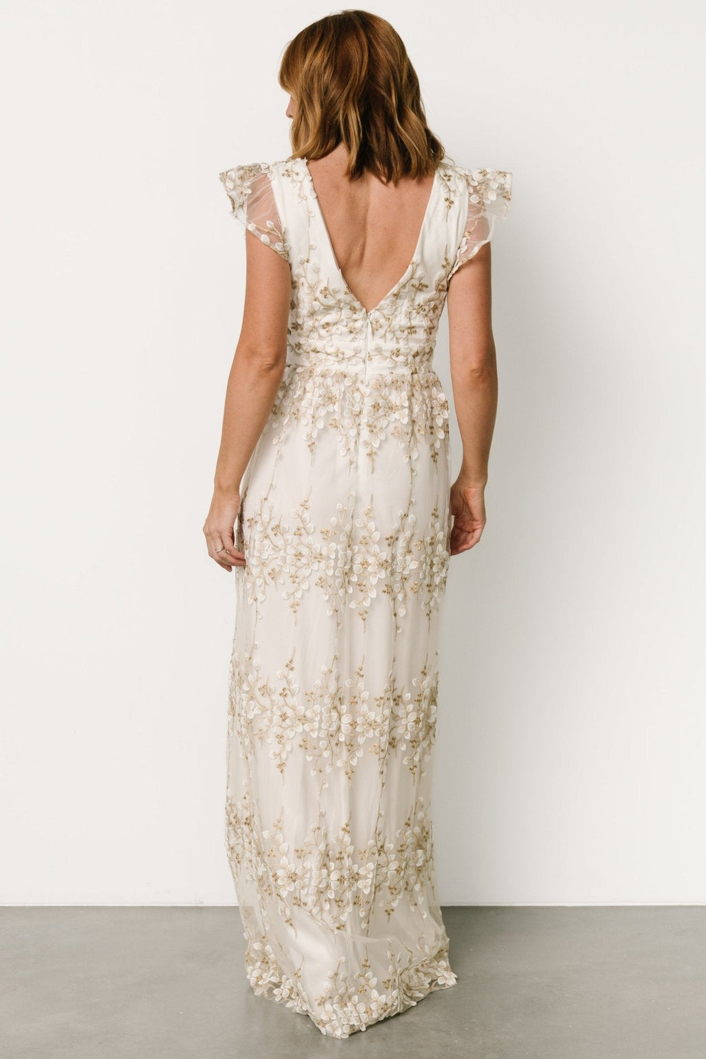 Eva Embroidered Maxi Dress | White + Gold