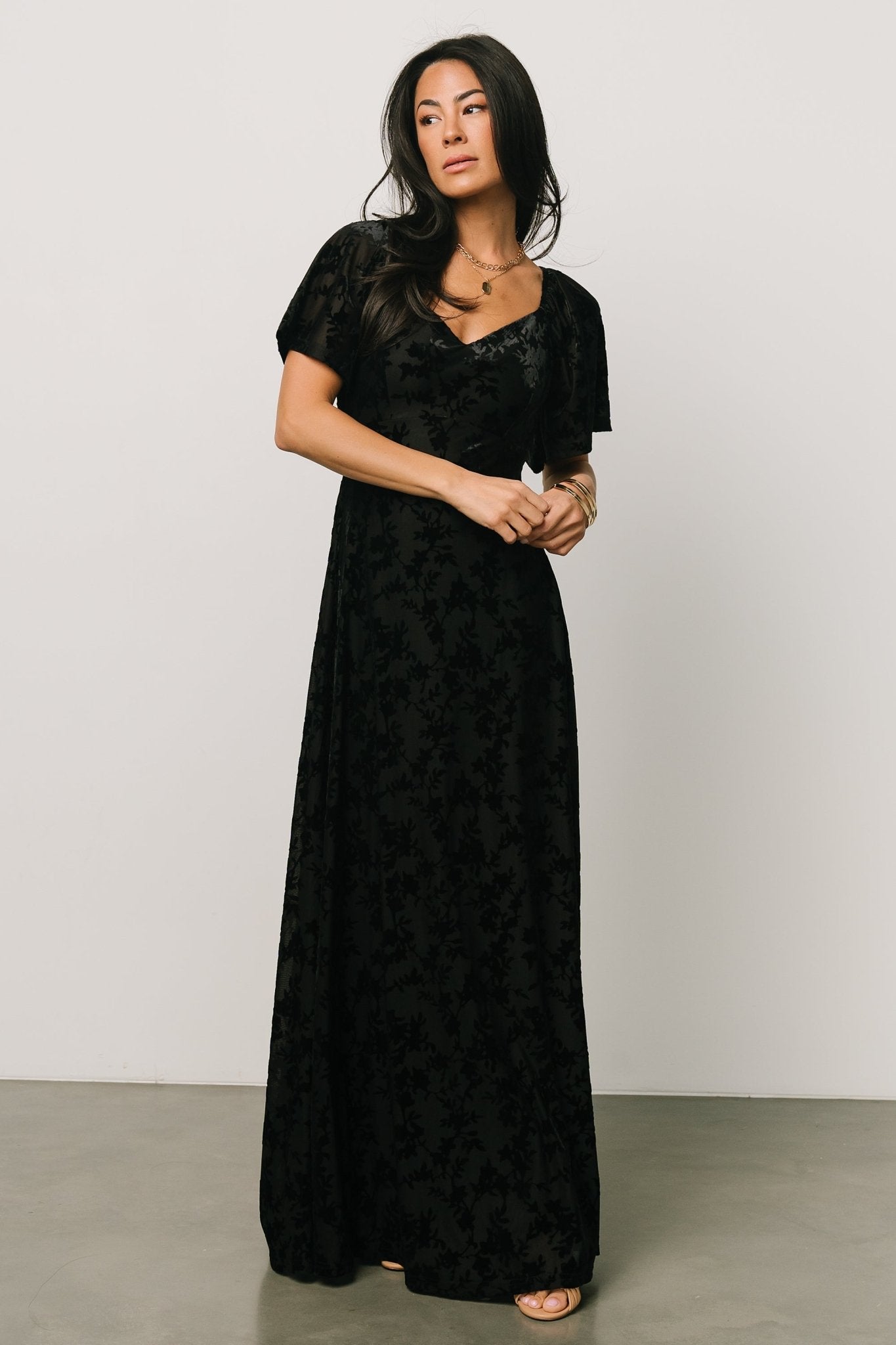 Everley Velvet Maxi Dress | Black