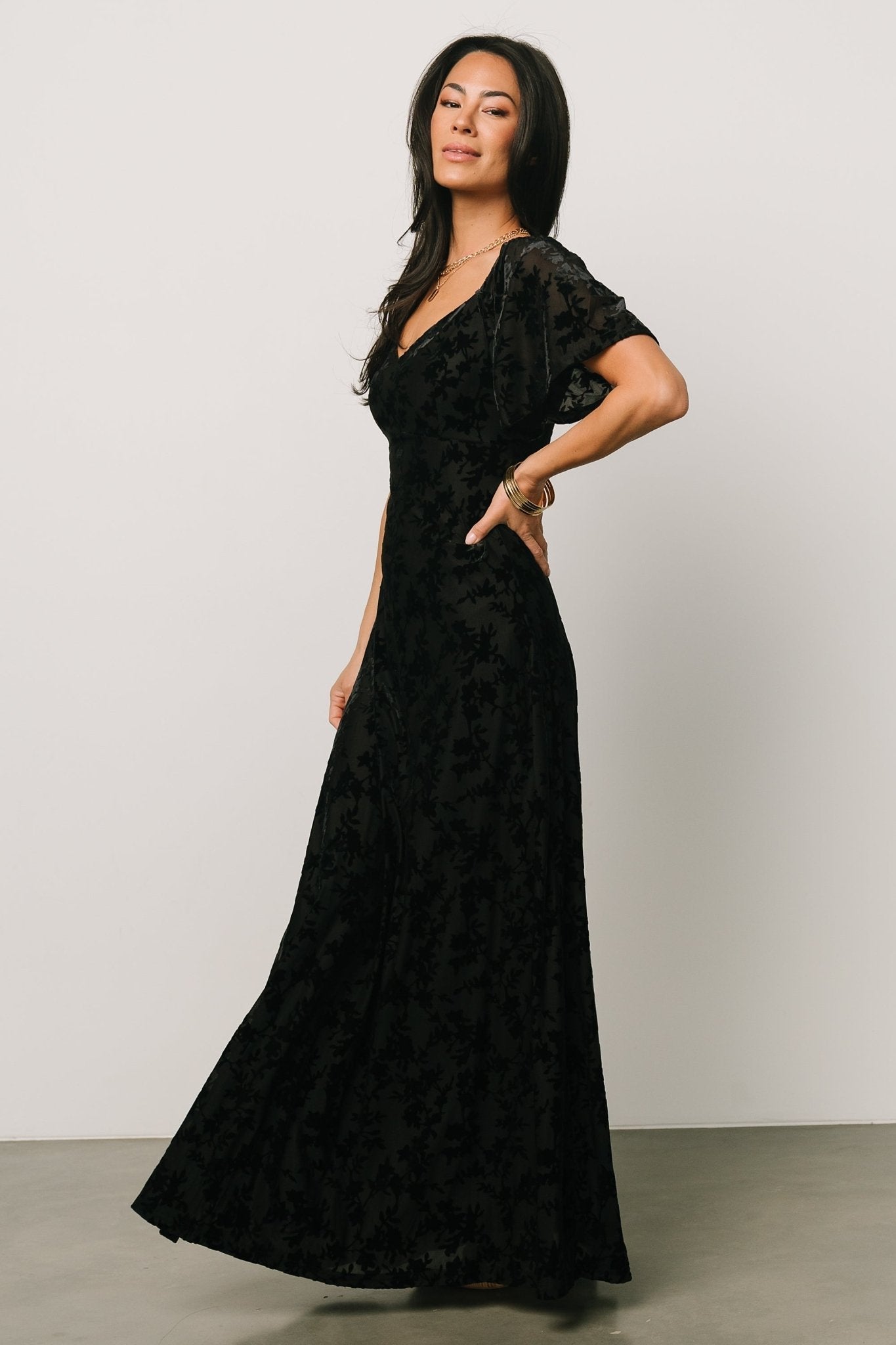 Everley Velvet Maxi Dress | Black