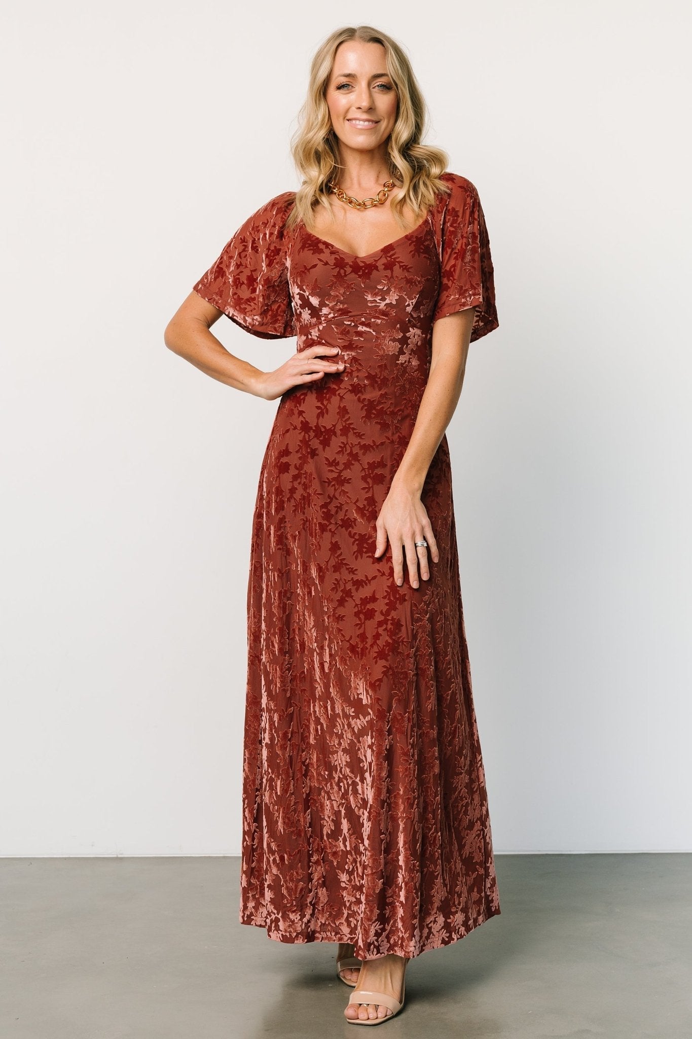 Everley Velvet Maxi Dress | Cinnamon