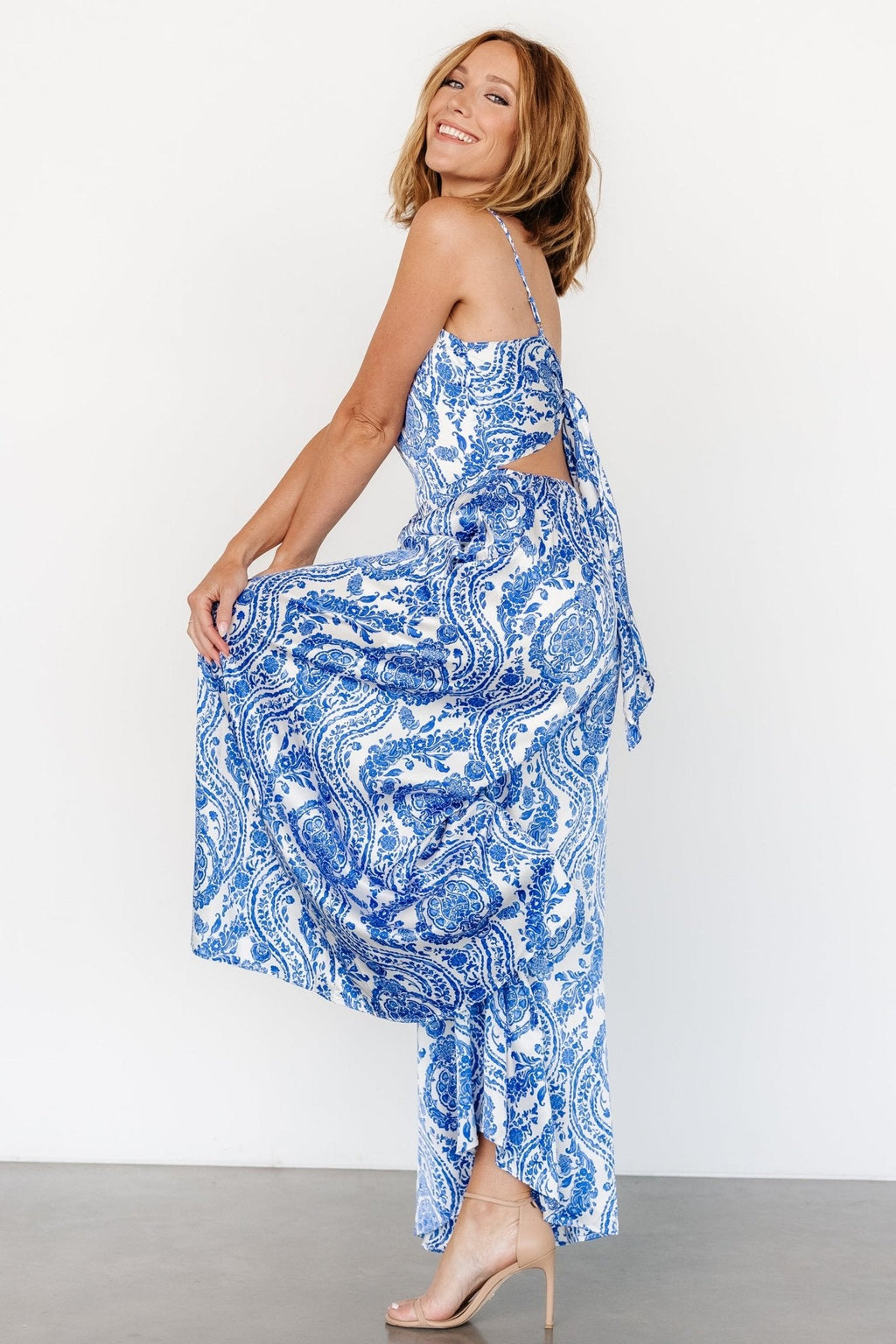 Evia Jumpsuit | Blue + White Print