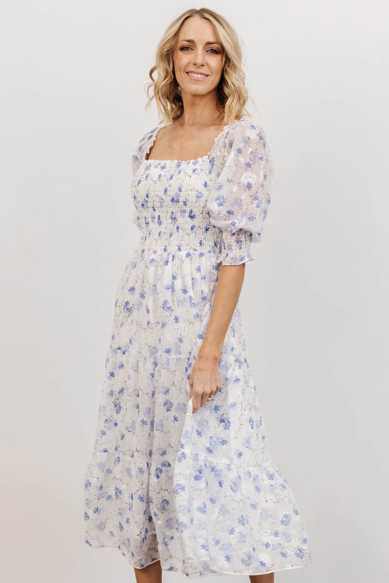 Fabian Jacquard Midi Dress | Blue Floral