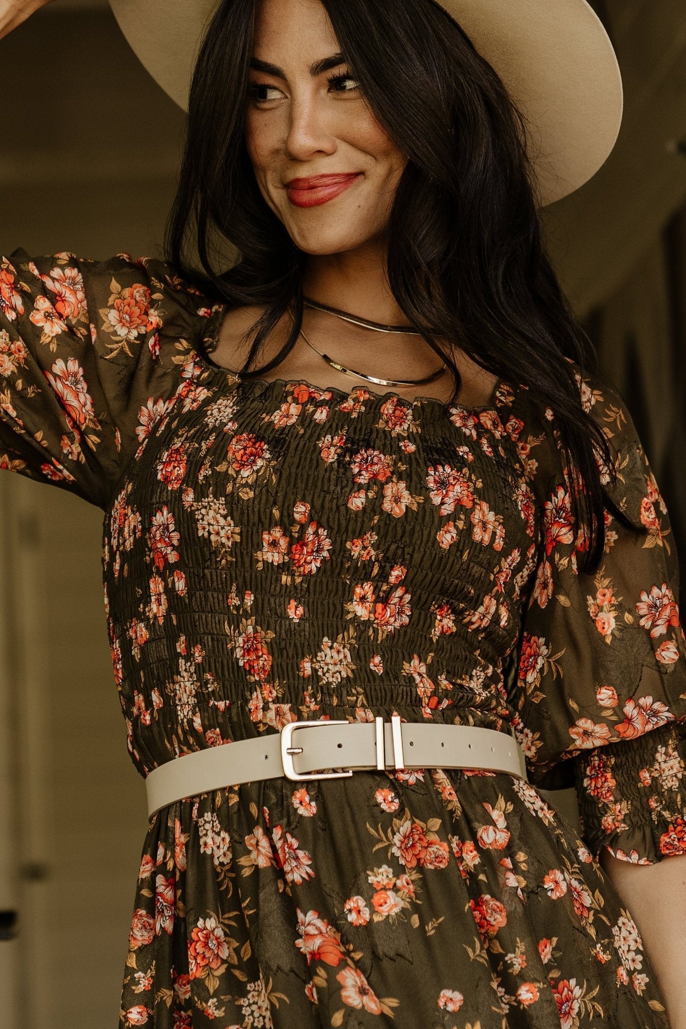 Fabian Jacquard Midi Dress | Olive Floral