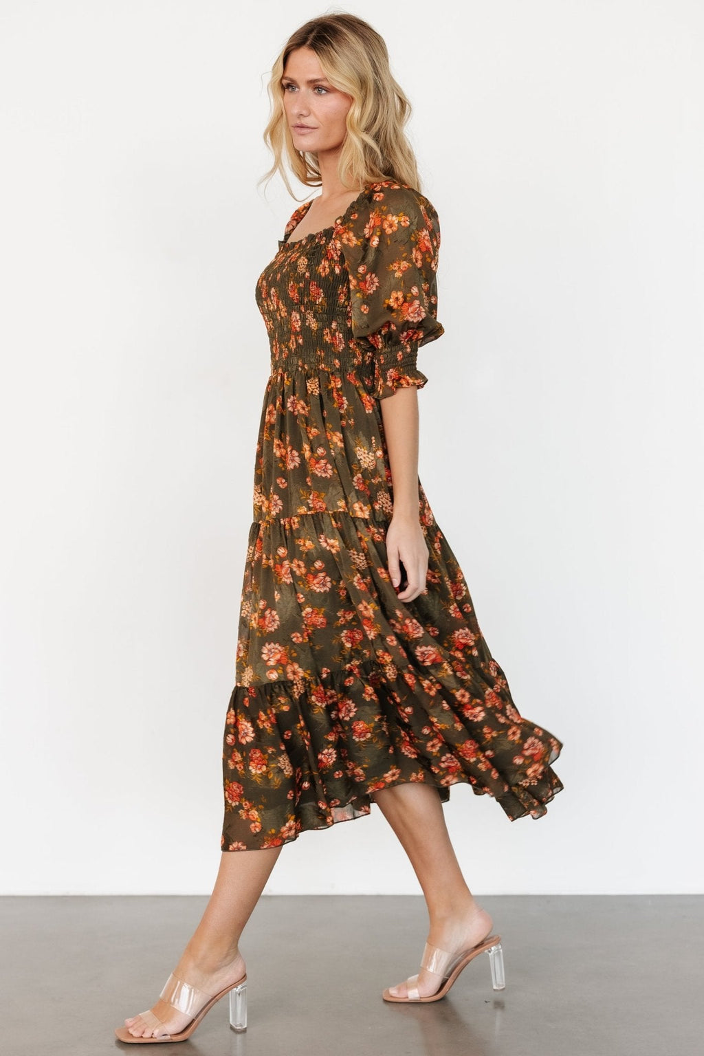 Fabian Jacquard Midi Dress | Olive Floral