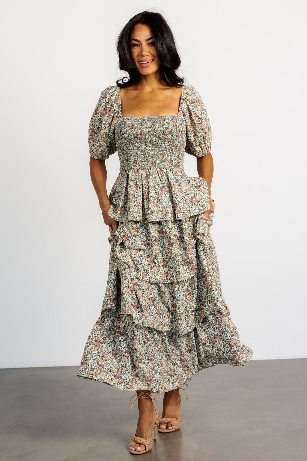 Felicia Tiered Maxi Dress | Green Multi