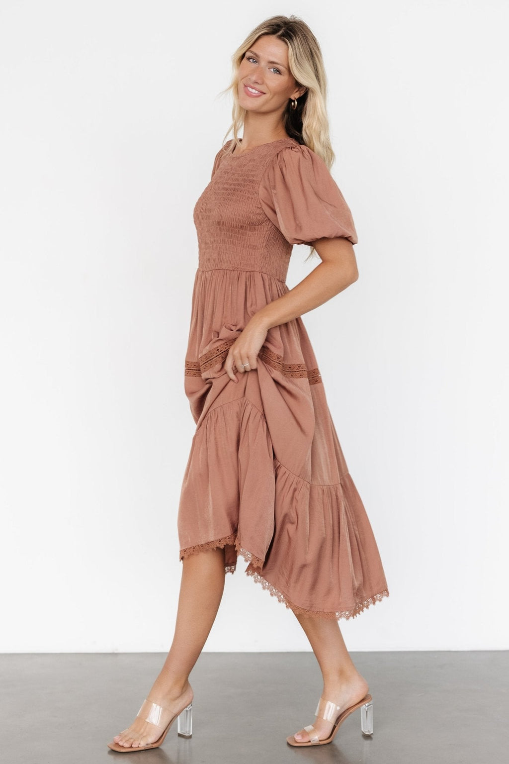 Finley Smocked Midi Dress | Light Copper