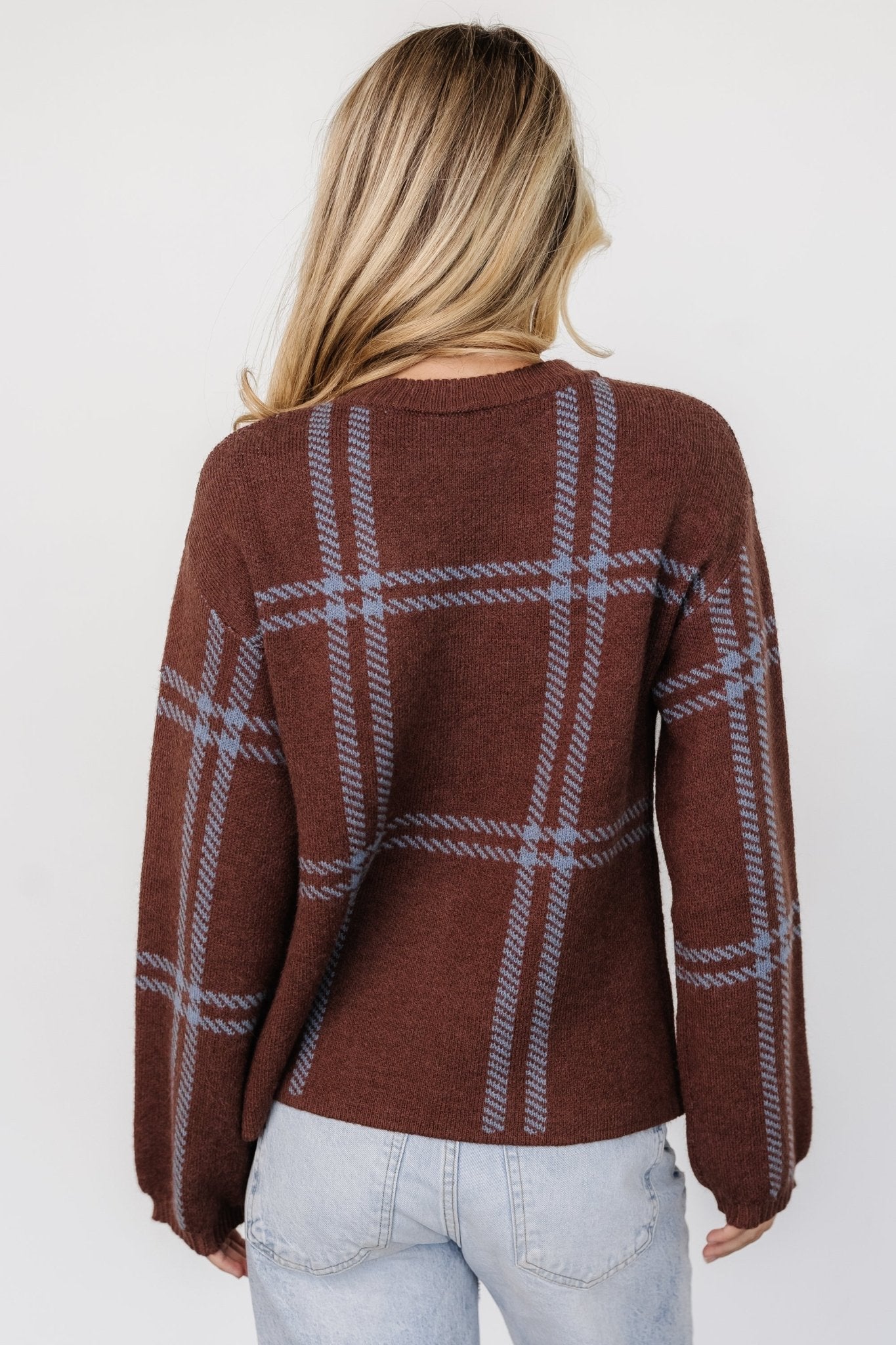 Francie Sweater | Brown + Blue Plaid