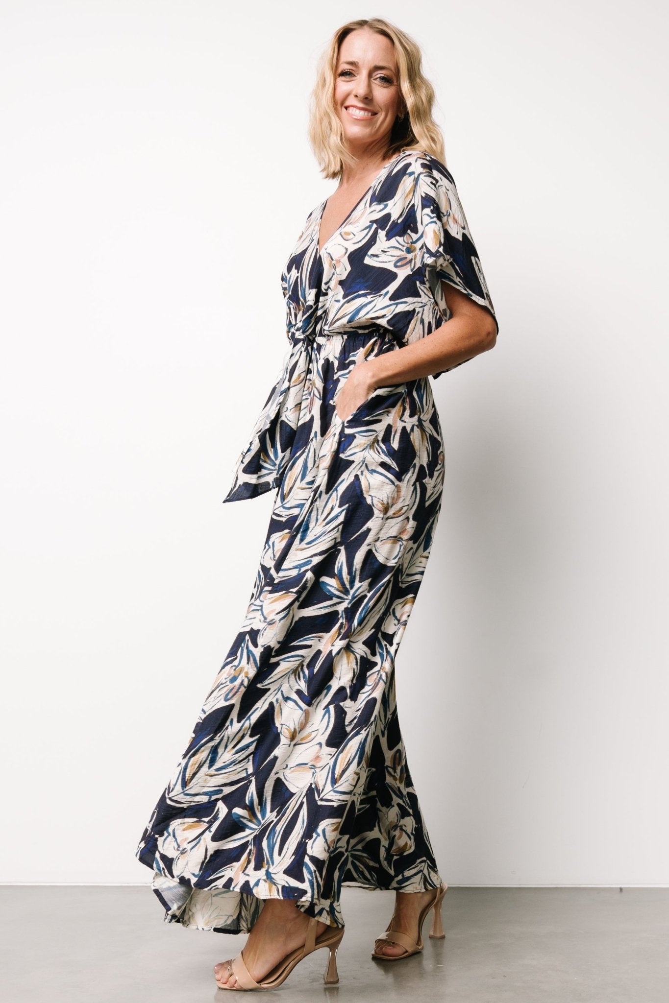 Giada Wide Leg Jumpsuit | Navy + Off White