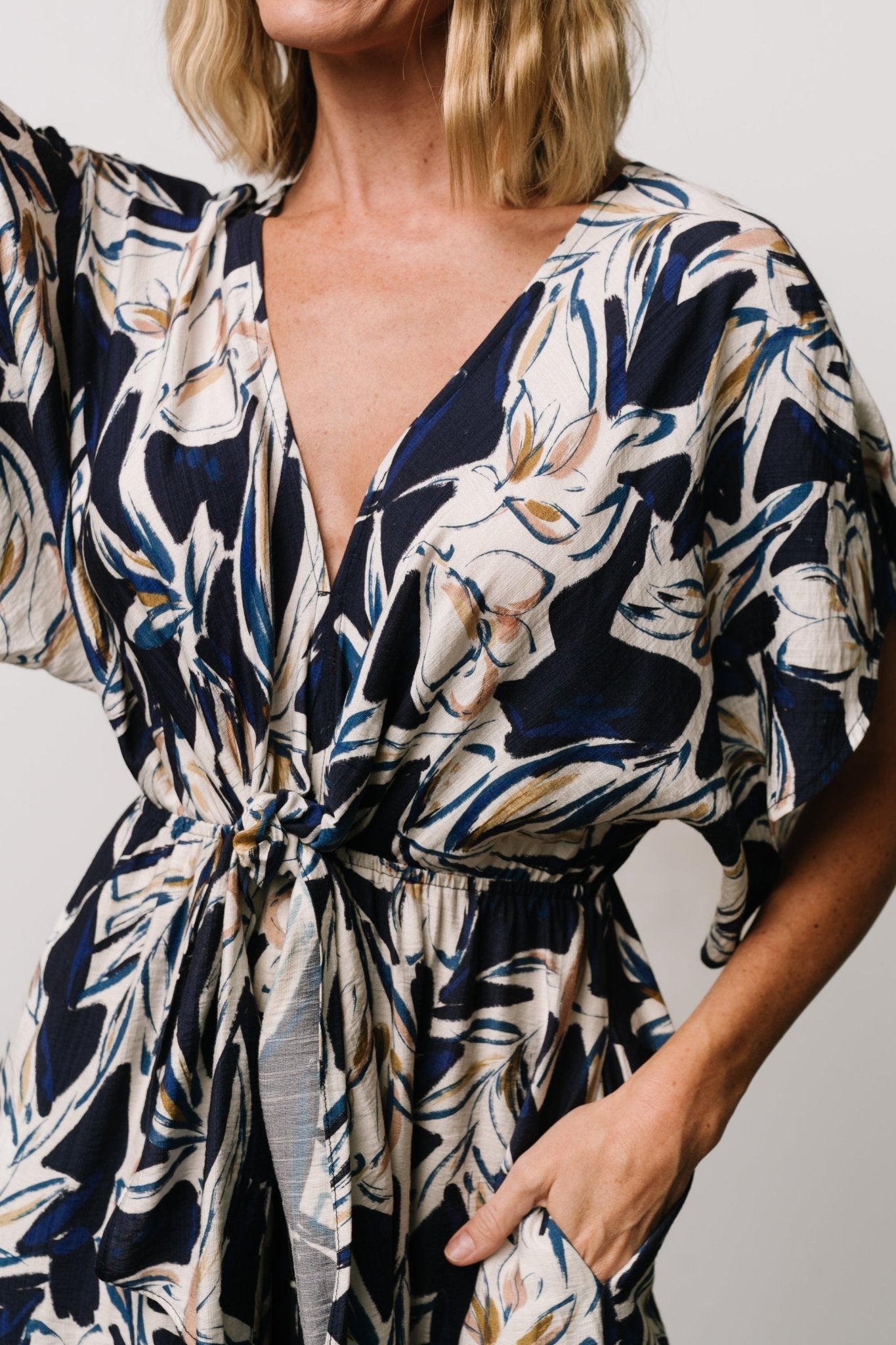 Giada Wide Leg Jumpsuit | Navy + Off White