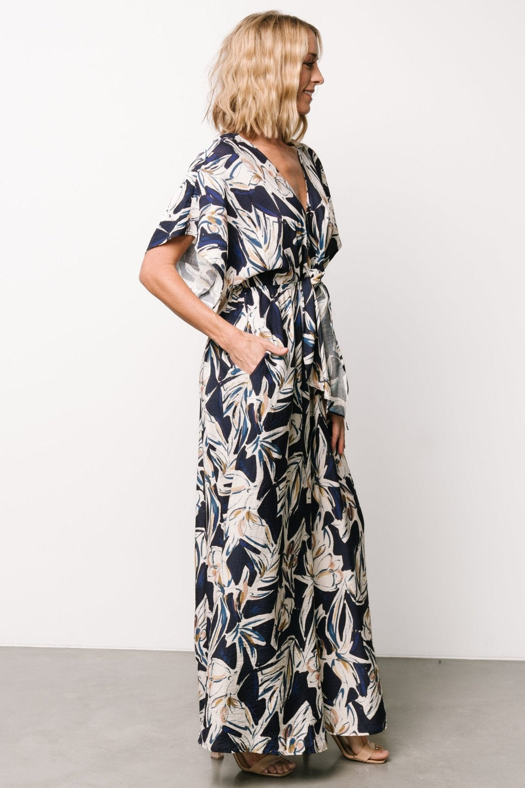 Giada Wide Leg Jumpsuit | Navy + Off White