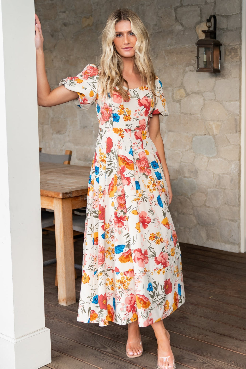 Greta Pleated Maxi Dress | Cream Multi Floral