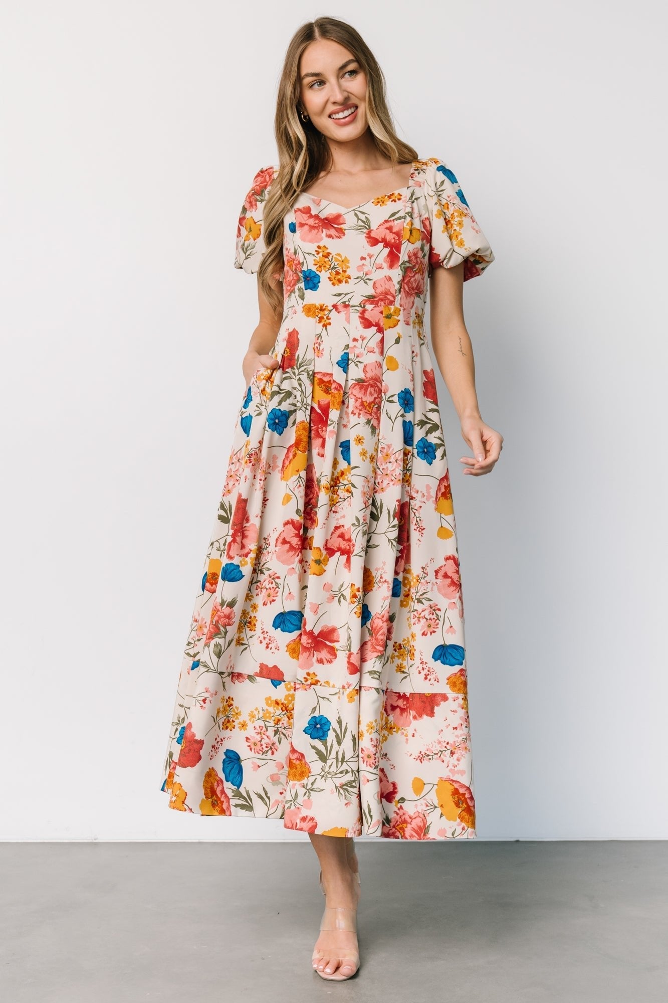 Greta Pleated Maxi Dress | Cream Multi Floral
